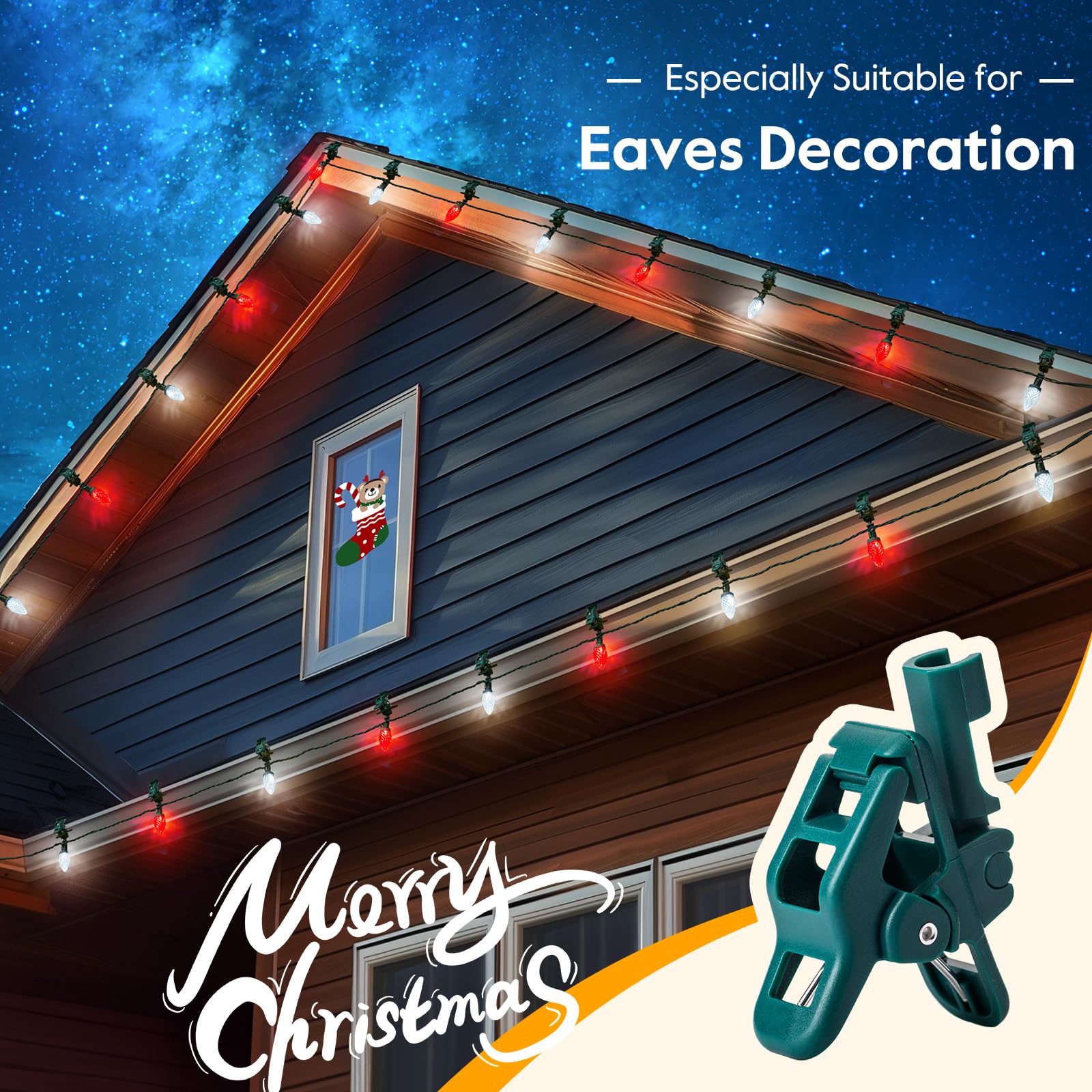 Moonflor C9 LED Christmas Lights, 50ft Waterproof Strawberry String Lights, Red & Pure White, 50 LEDs, Commercial Grade