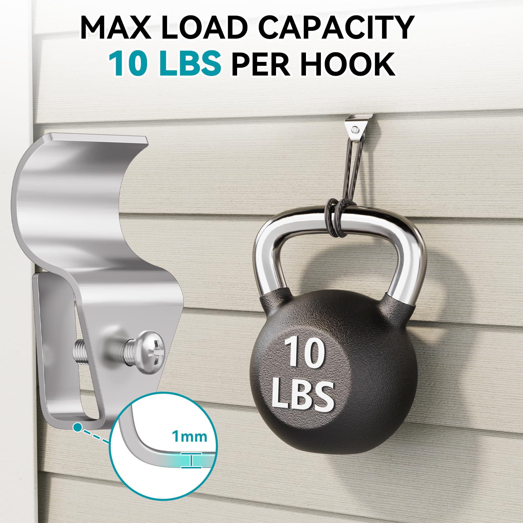 HUXOR Vinyl Siding Hooks for Solar Lights, Metal Clips, 10 Pack, Silver, Model HUXOR-1