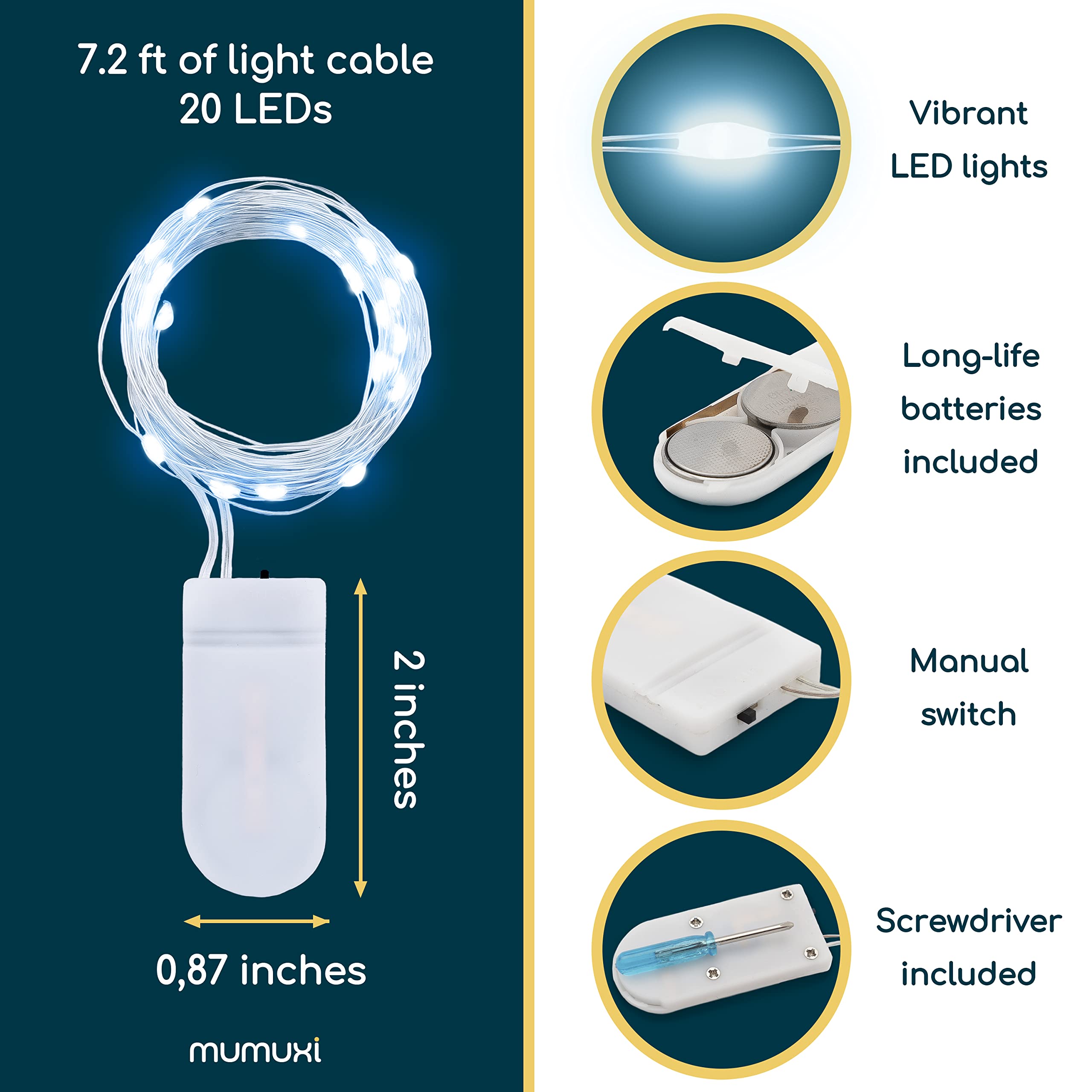 MUMUXI Fairy Lights 12 Pack, 7.2ft Battery Operated String Lights, 20 Mini LEDs, Cool White, Perfect for Weddings and Home Decor