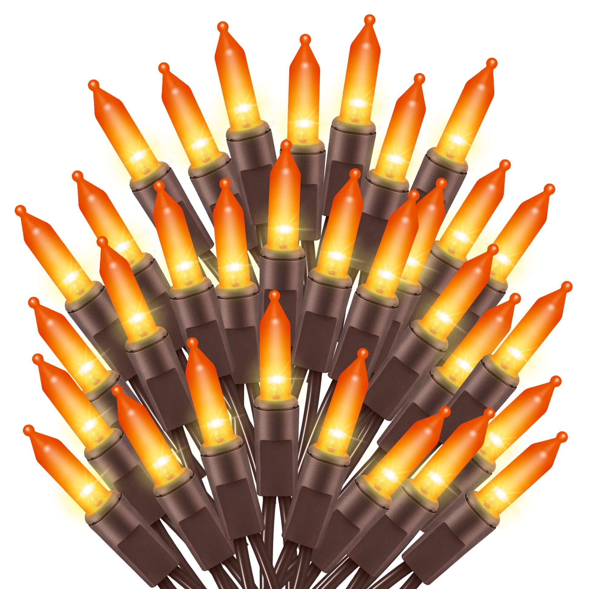 Twinglehome Ultra-Bright Connects End To End Orange Christmas Mini Lights 300L 63.8Ft(2Sets-Each 150L)Ul Listed Incandescent Bulb String Light For Indoor Outdoor Halloween Home Garden Party Tree Decor