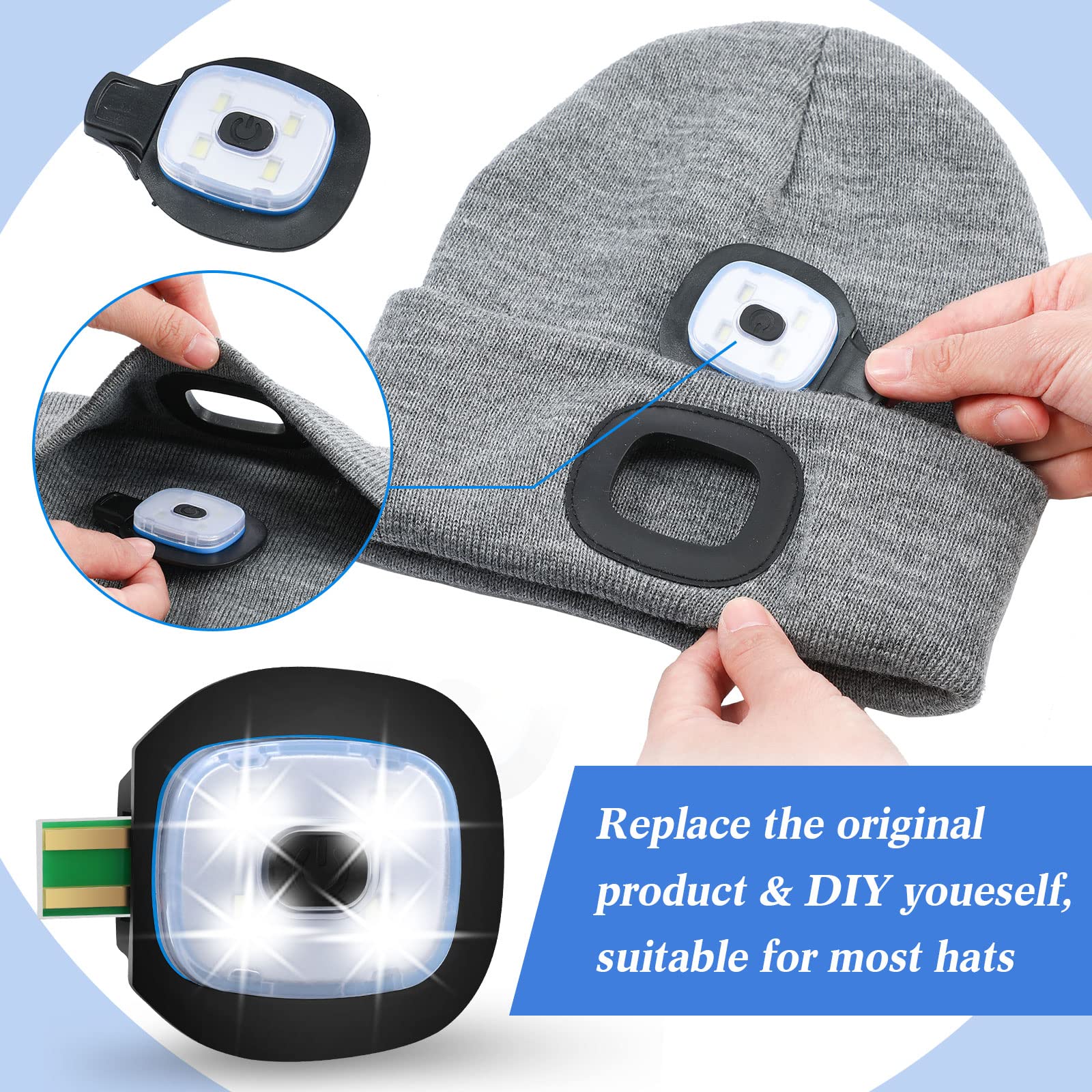 Mudder LED USB Rechargeable Beanie Light, Rubber, Black, Model CL-Mudder-424663, 4 Pack, DIY Hand-Free Headlight for Men and Women