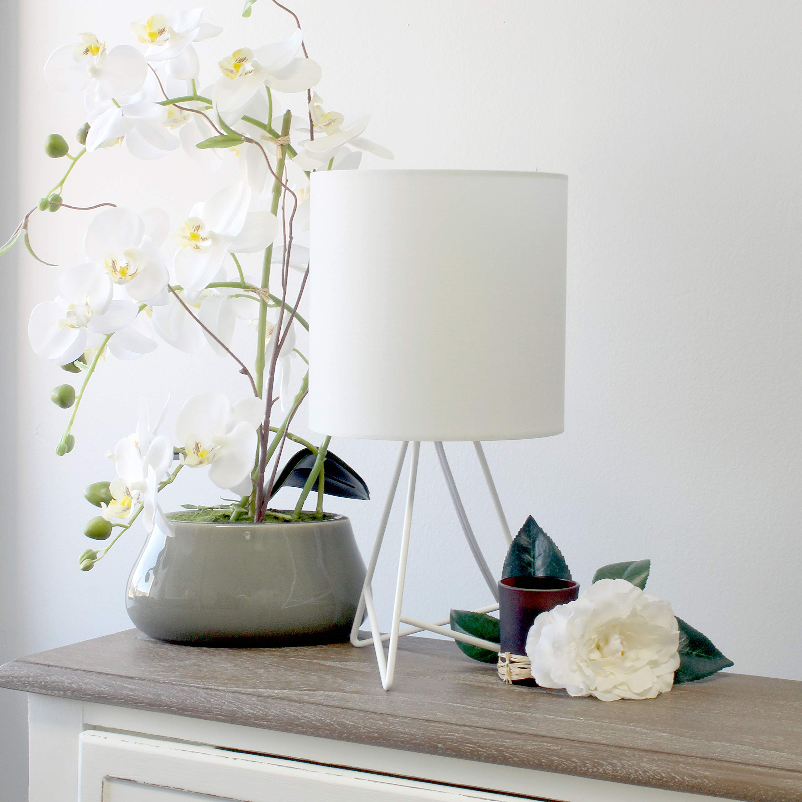 Simple Designs Lt2066-Wow 14 White Metal Table Lamp With Fabric Shade, No Bulb