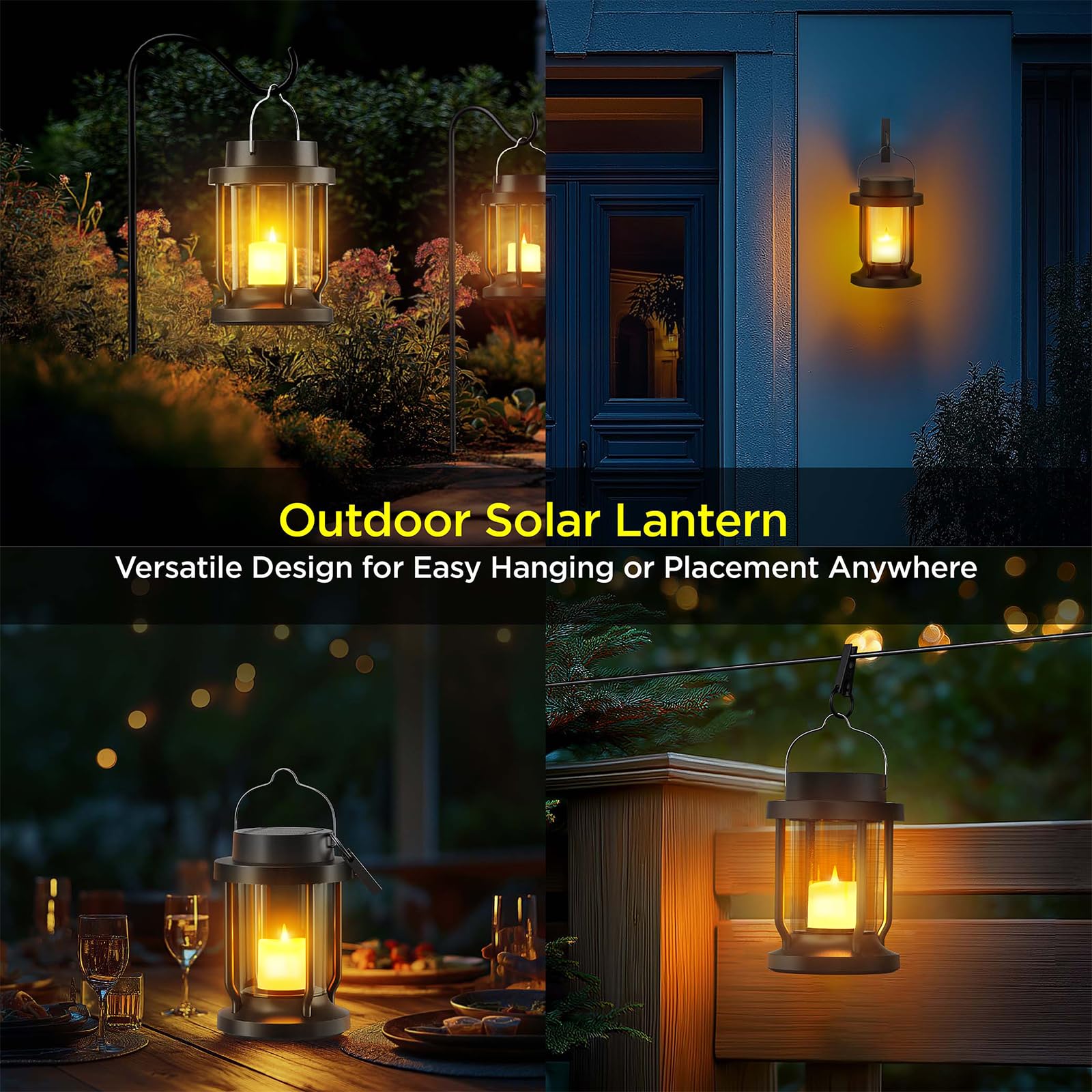 FriutShine Solar Lantern Outdoor Lights - Flameless Candle, Weatherproof, 2 Pack, Black, Model L01