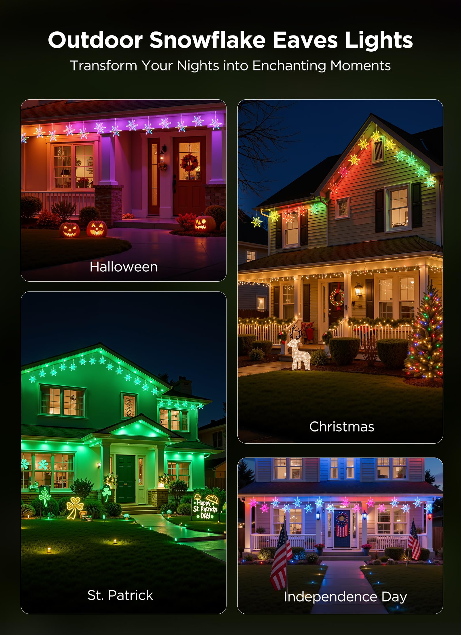 Brightown Smart Christmas Snowflake Lights, 12ft 96LED, APP Control, Waterproof, 8 Drops, White, Model BMSL83