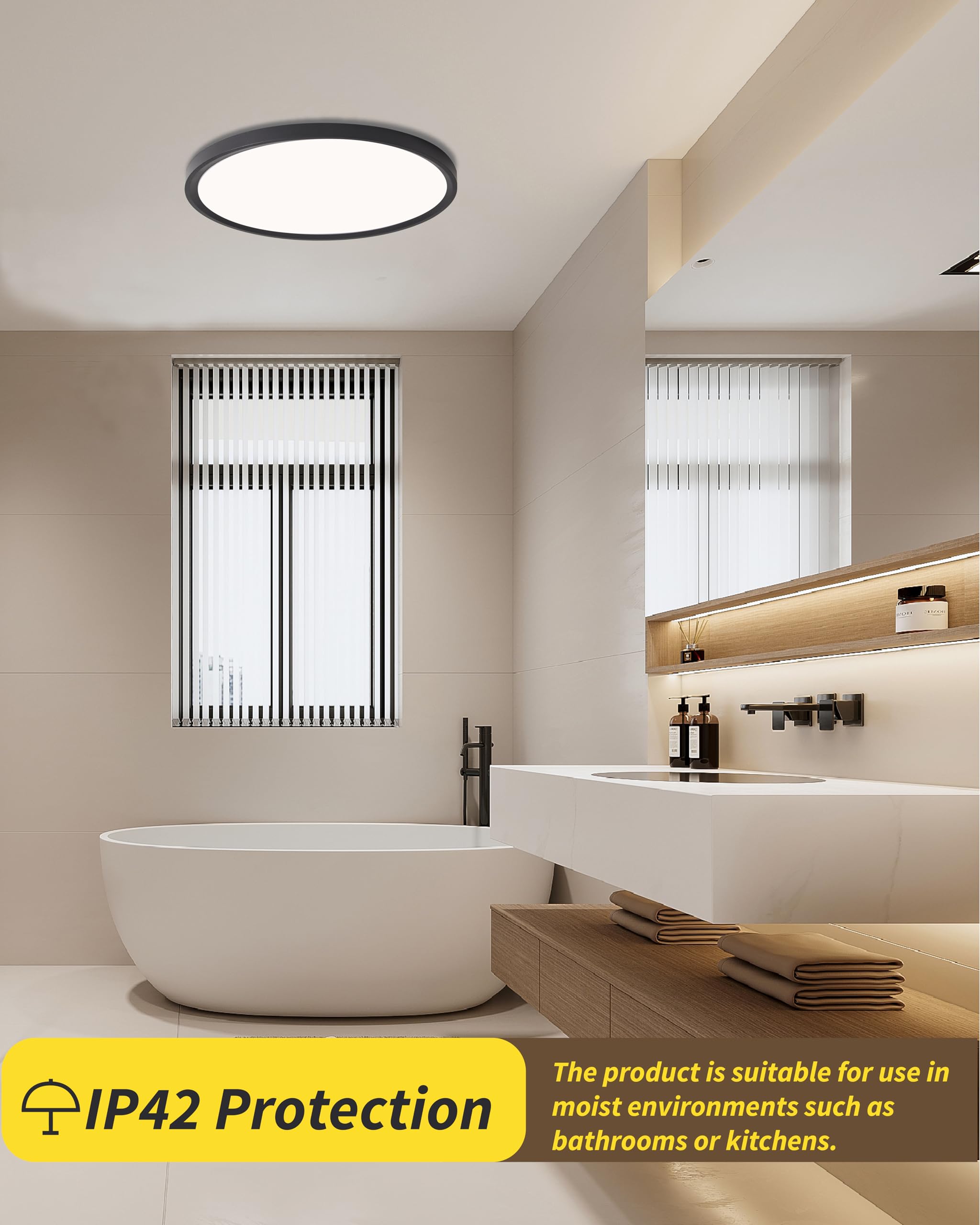 6Pack 16 Inch Led Flush Mount Ceiling Light Panel, 32W,3480Lm, 3000K/4000K/6000K Cct Selectable,Ultra Thin Round Black Ceiling L