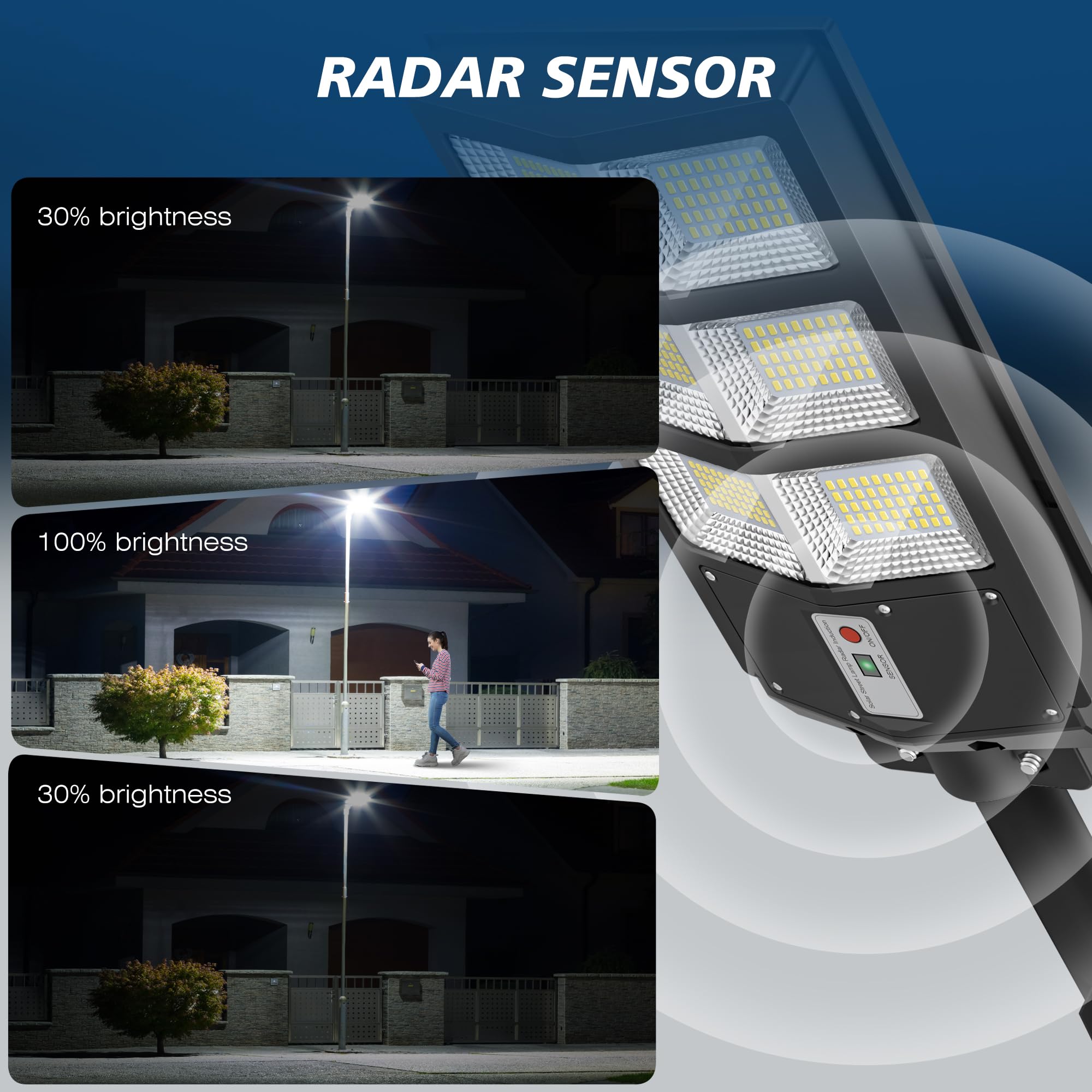 Sunwish Solar Street Lights - 6500K Motion Sensor IP66 Waterproof - 2 Pack, Black