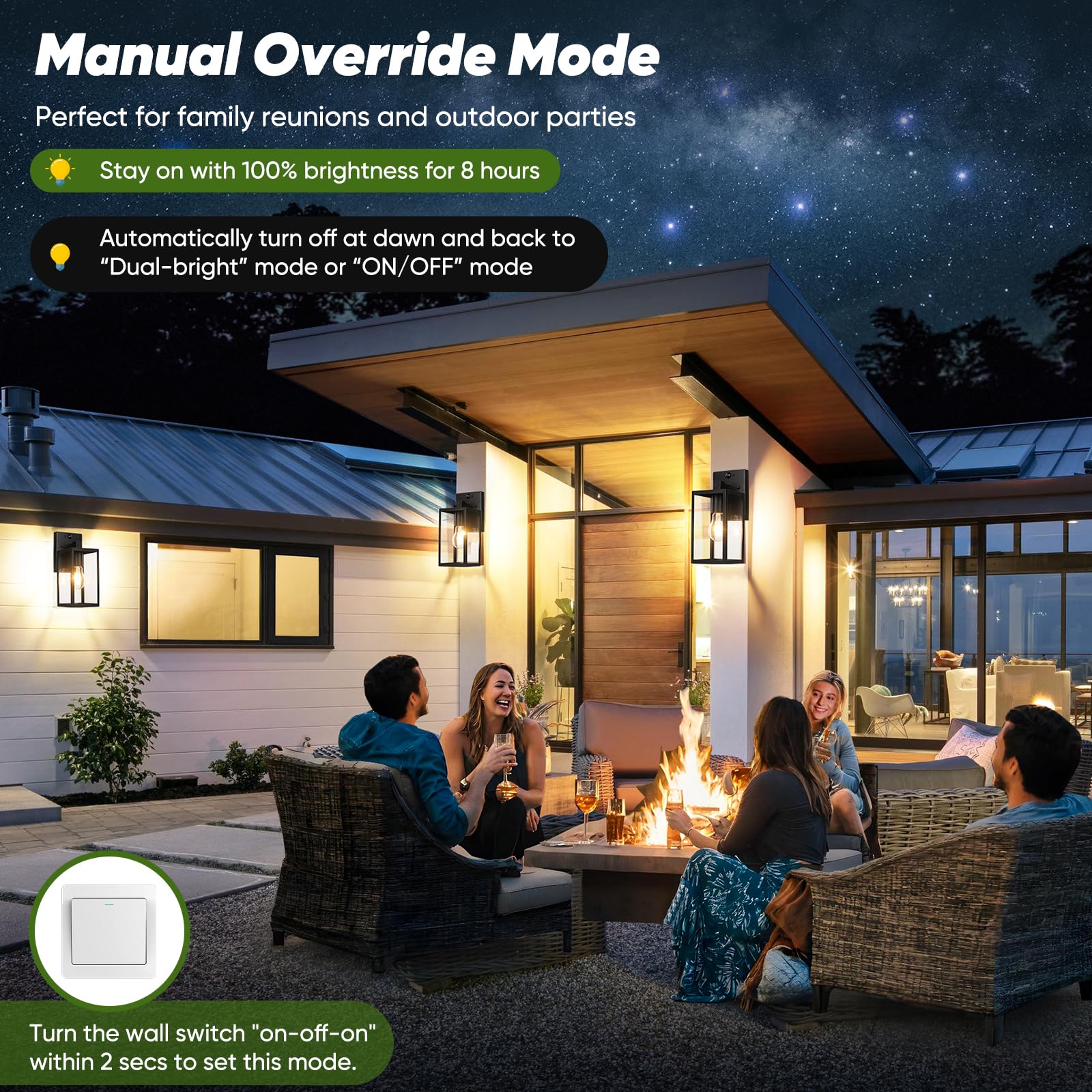 BesLowe 2-Pack Motion Sensor Outdoor Wall Lights, 10.6" Black Porch Lanterns, Dusk to Dawn, 3 Lighting Modes
