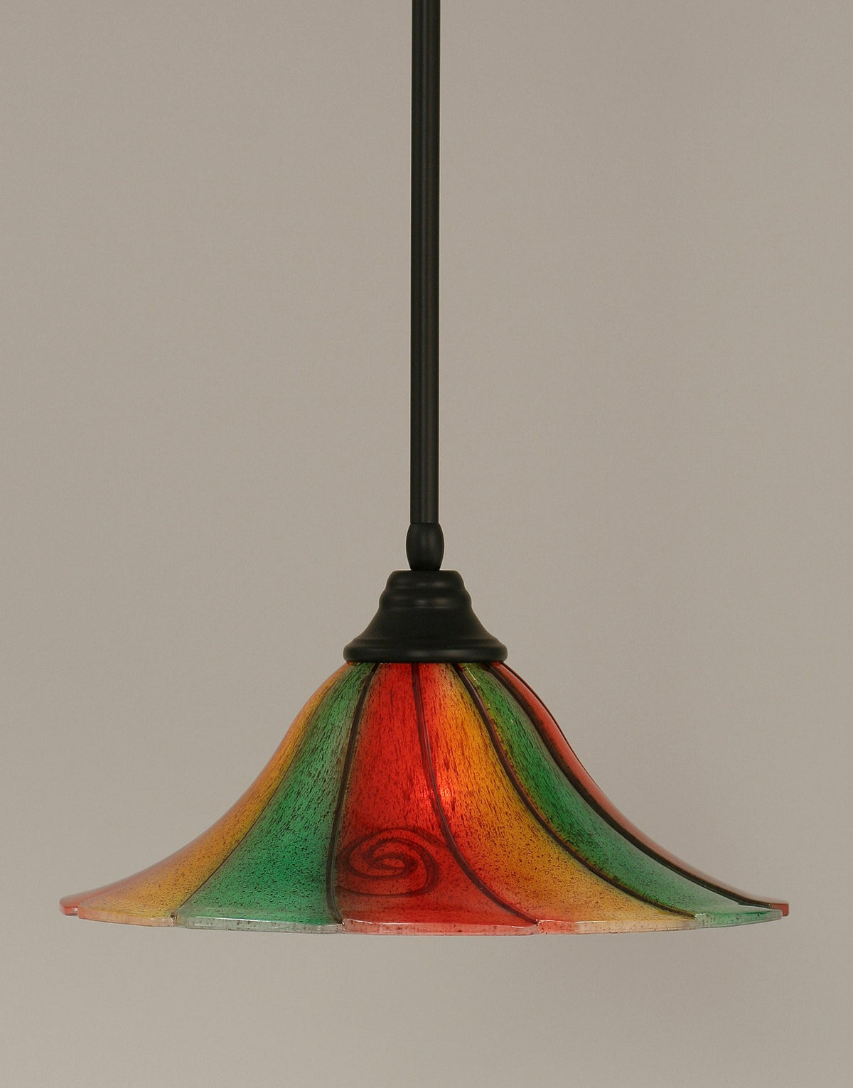 Toltec Lighting 26-Mb-767 Stem Pendant With Hang Straight Swivel With 16&quot; Mardi Gras Glass, Matte Black Finish