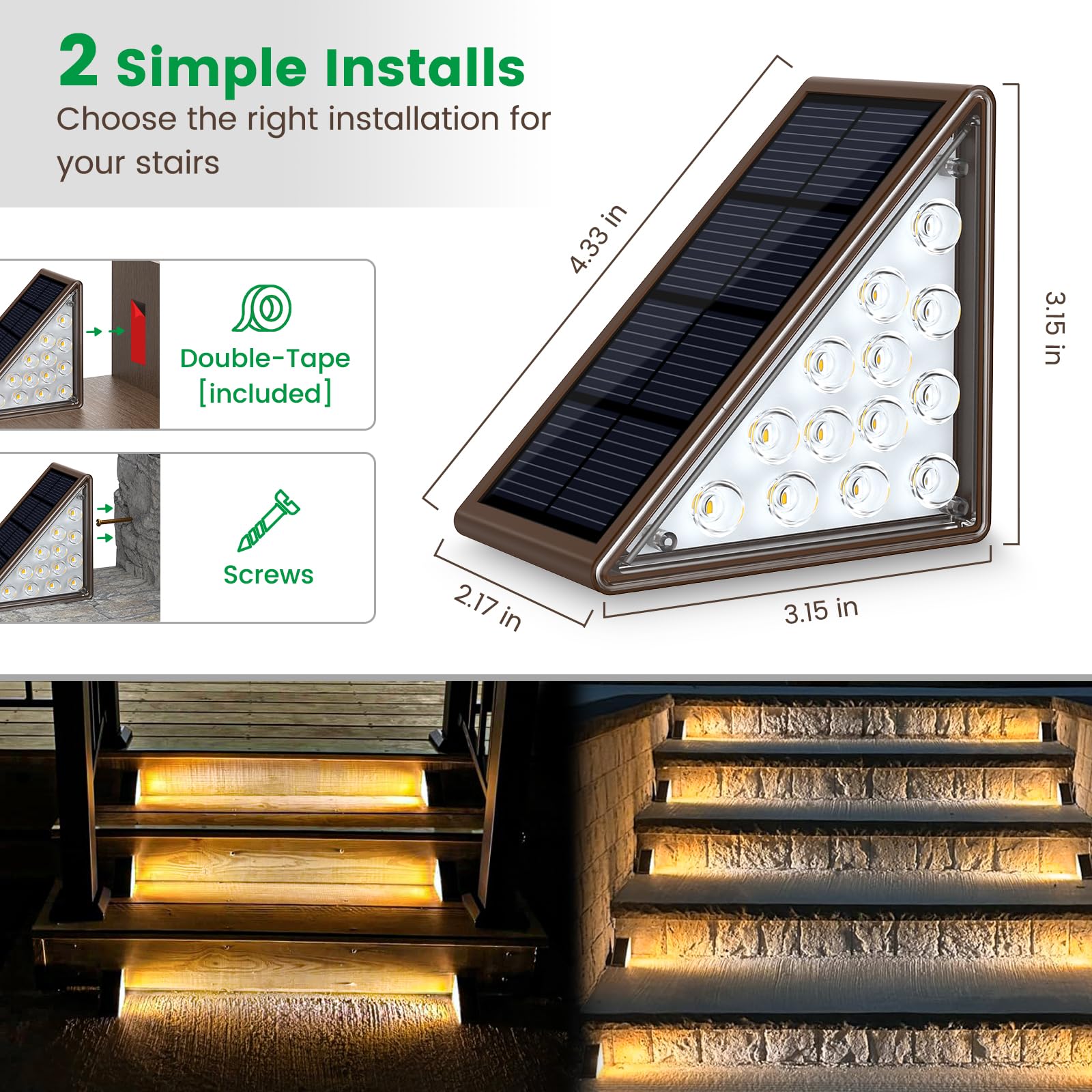 JOFIOS Solar Step Lights - 8 Pack Waterproof IP67, Warm White, Outdoor Deck & Staircase Lights, Model 61174