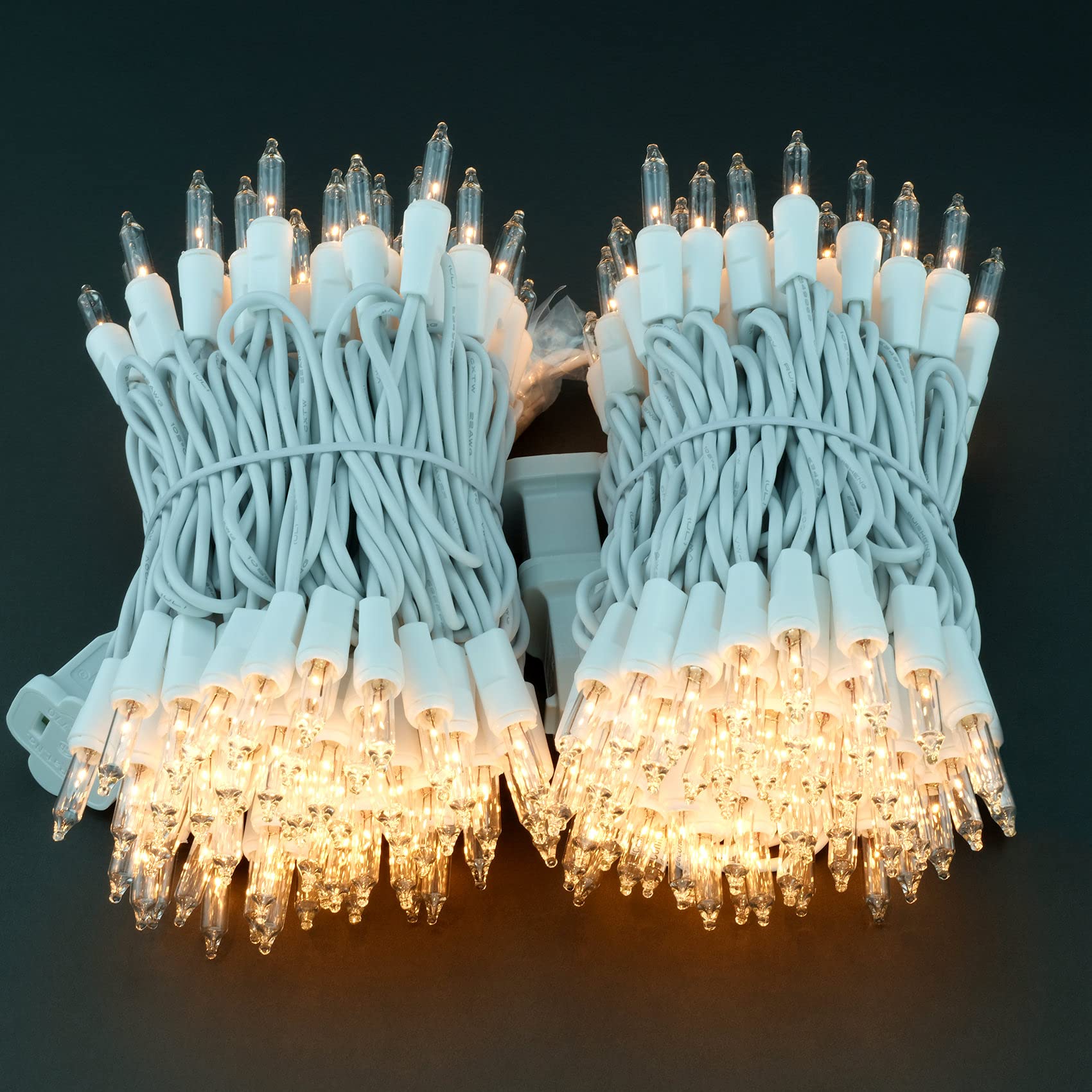 Yuletime 200 Clear Christmas Lights With White Wire, Pack Of 2 Strands Of 21 Ft 100 Count Ul Certified Incandescent Mini String