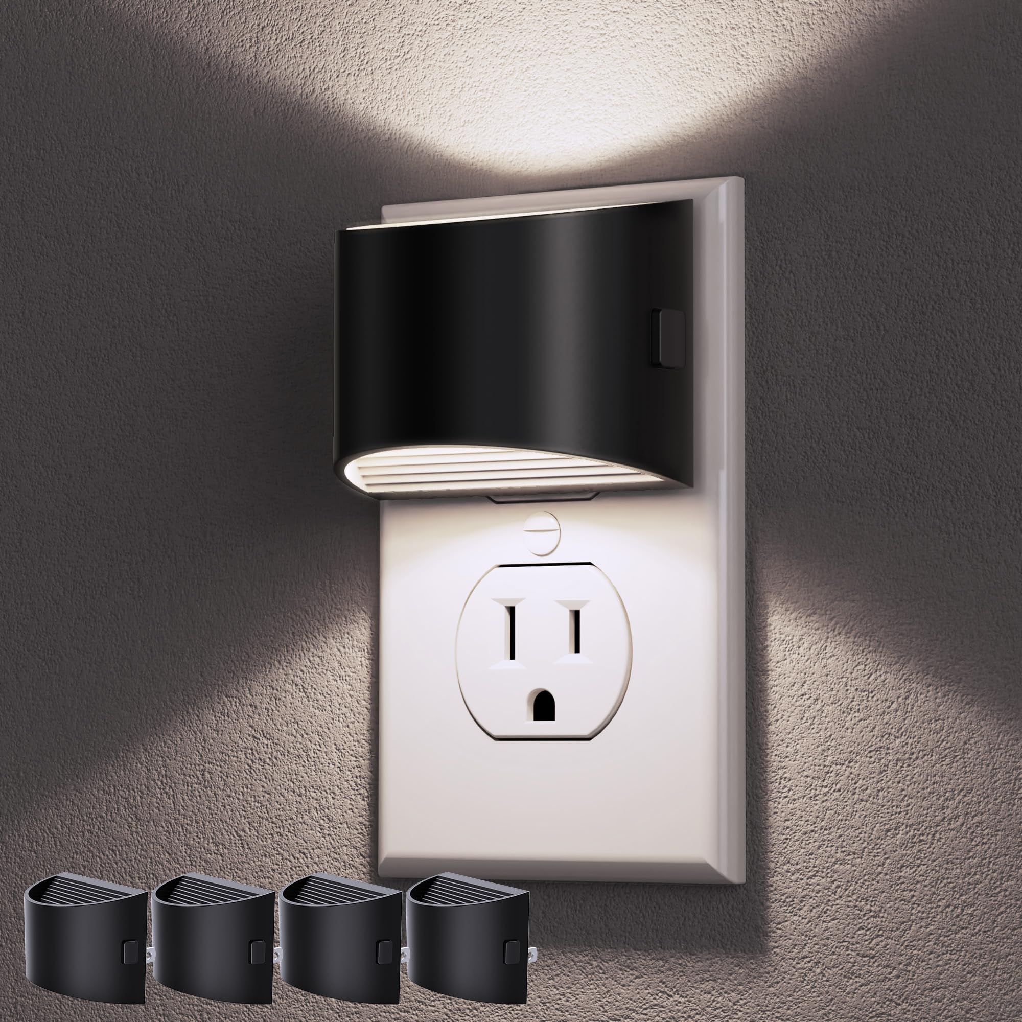 DORESshop LED Night Light, 4 Pack, Adjustable Brightness, Dusk to Dawn Sensor, White, Plastic