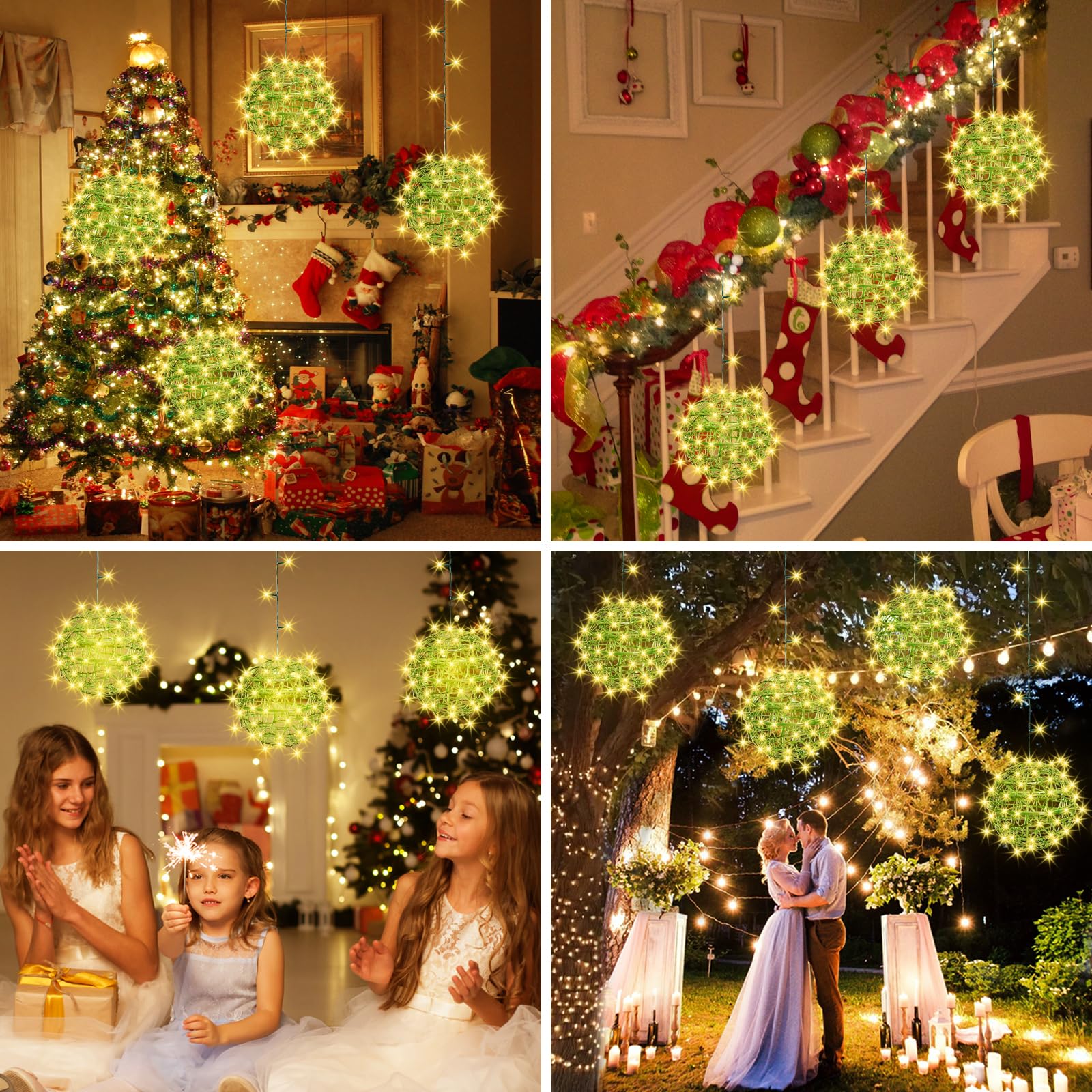 Baung Christmas String Lights - 4 Pack 7.98" Warm White Sphere Ball Garden Lights, Copper, Model BG-CL02M138L