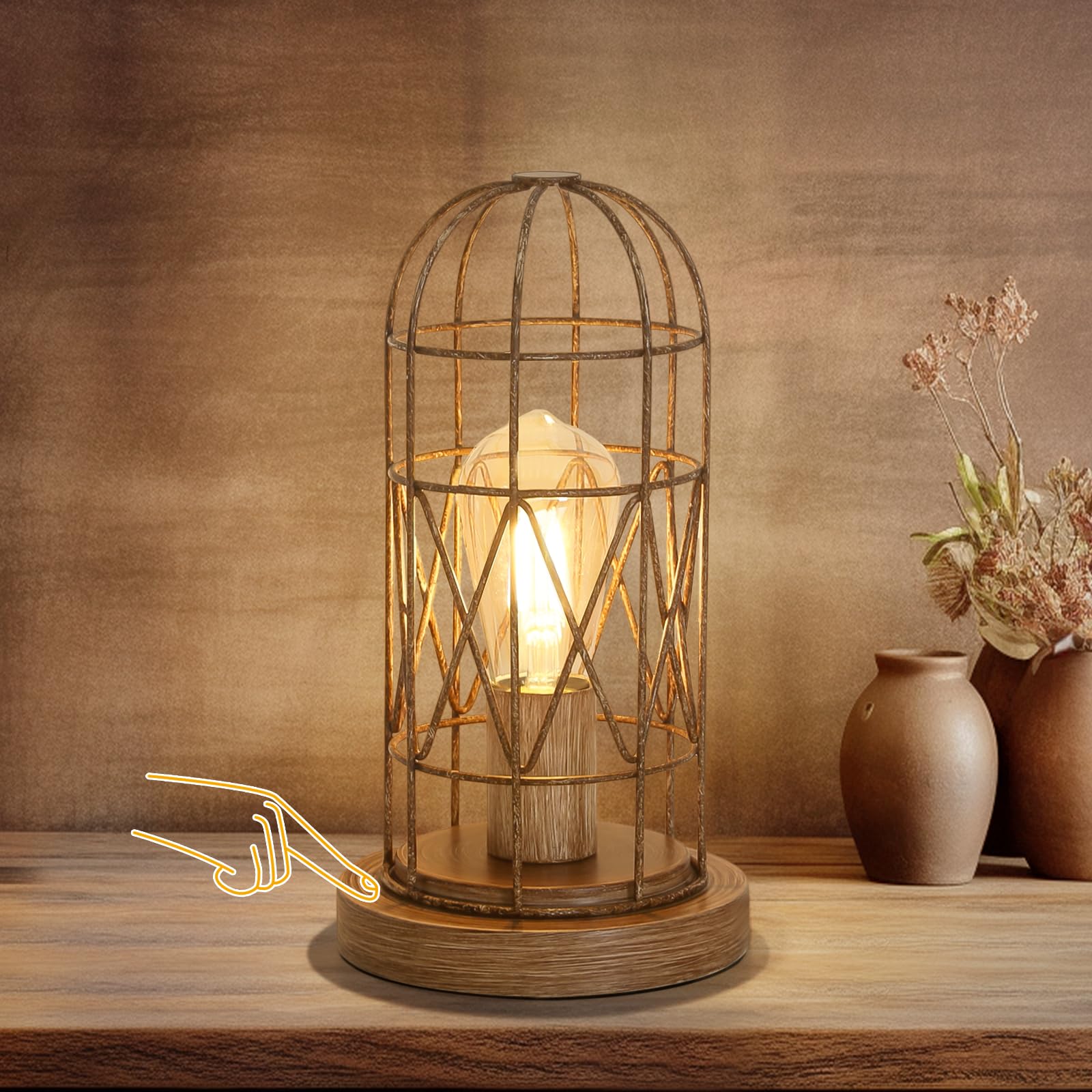 Small Industrial Lamp, Touch Control 3 Way Dimmable Table Lamp, Rustic Iron Steampunk Edison Lamp Vintage Nightstand Lamp Bedsid