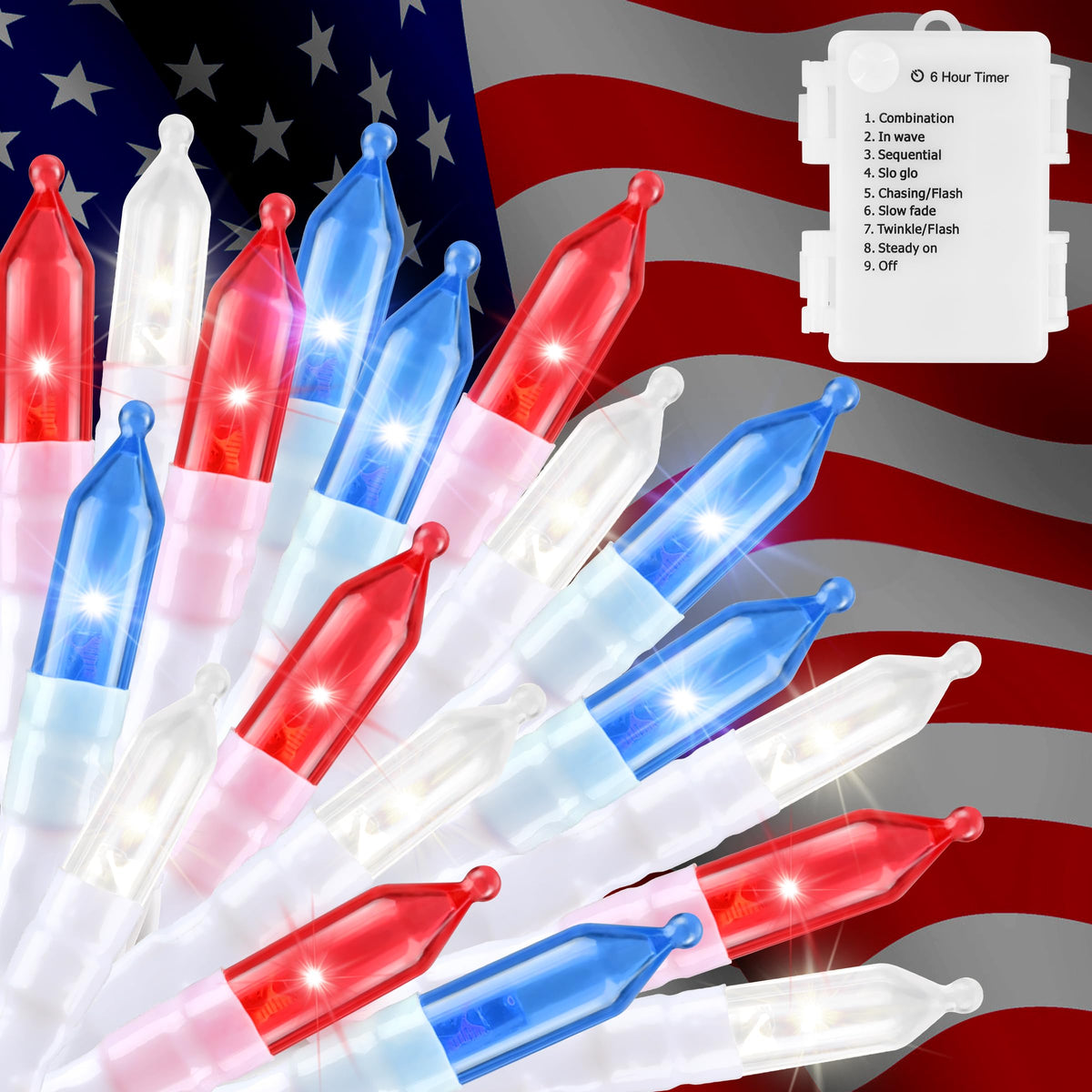 Red White Blue String Lights 50Led 4Th Of July Decoration Patriotic Battery Operated Mini Lights Waterproof For Indoor Outdoor B