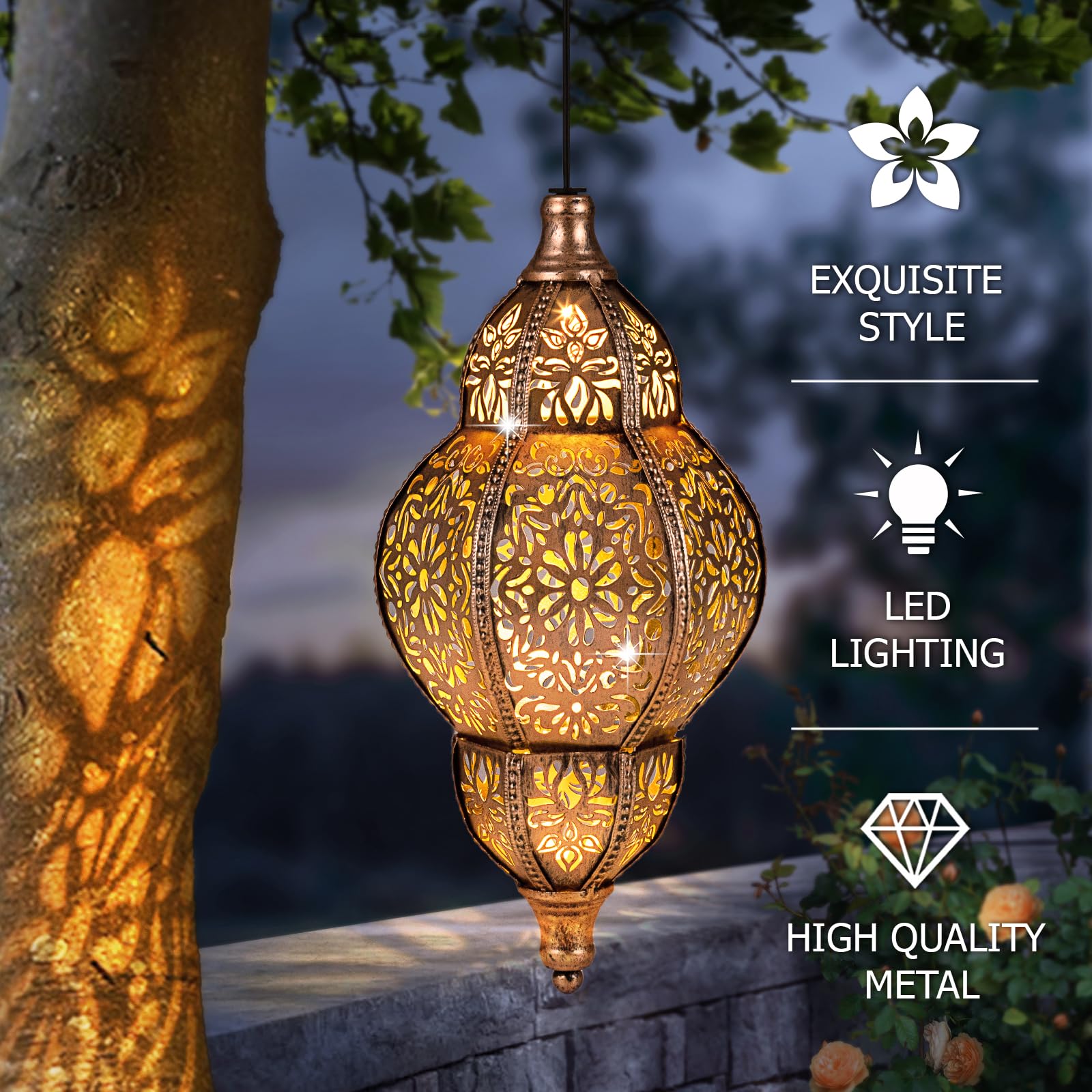 Solar Lanterns Outdoor Waterproof  Hanging Solar Lantern Garden Decor  Metal Moroccan Decorative Garden Lights For Yard  Patio  Lawn  Porch  Unique Housewarming Gifts