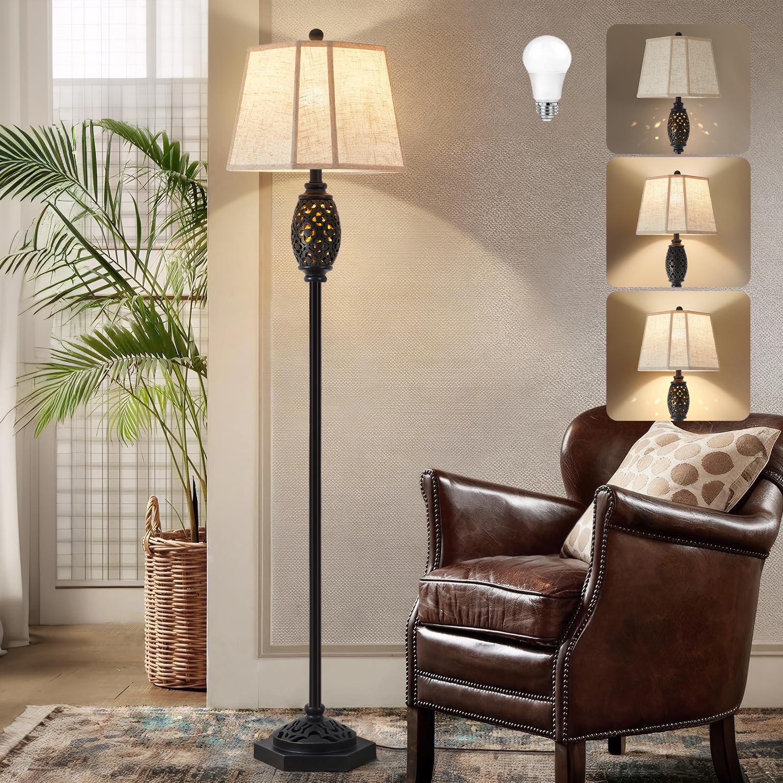 Luvkczc Vintage Floor Lamp with Cutout Design & Glowing Light - Resin Elegant Standing Lamp for Living Room  Bedroom  Office (Includes Bulb)