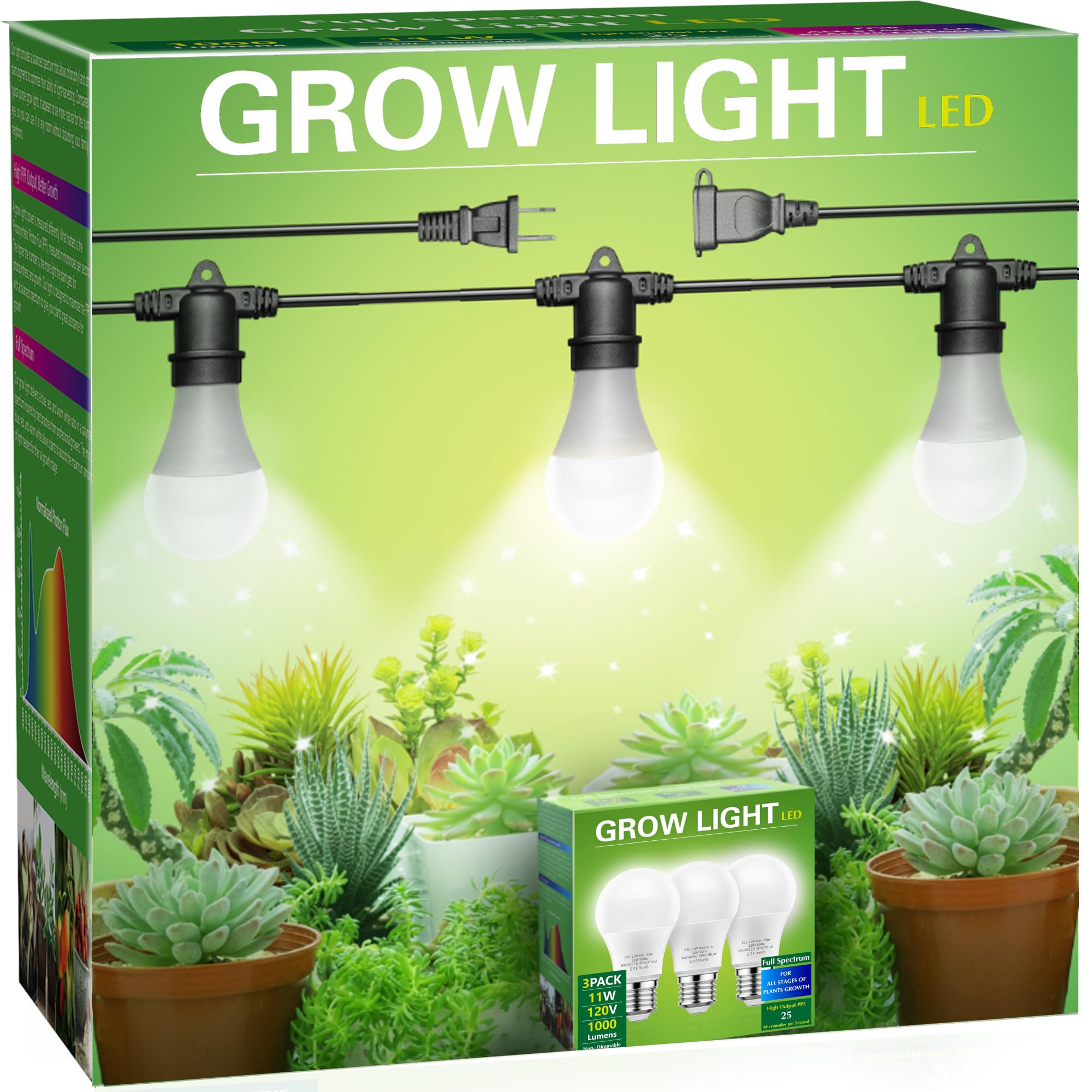 Briignite Hanging Grow Light 5000K, Full Spectrum LED, 3 Replaceable Bulbs, 8.86ft Power Cord, Daylight White, Model 07b6c330