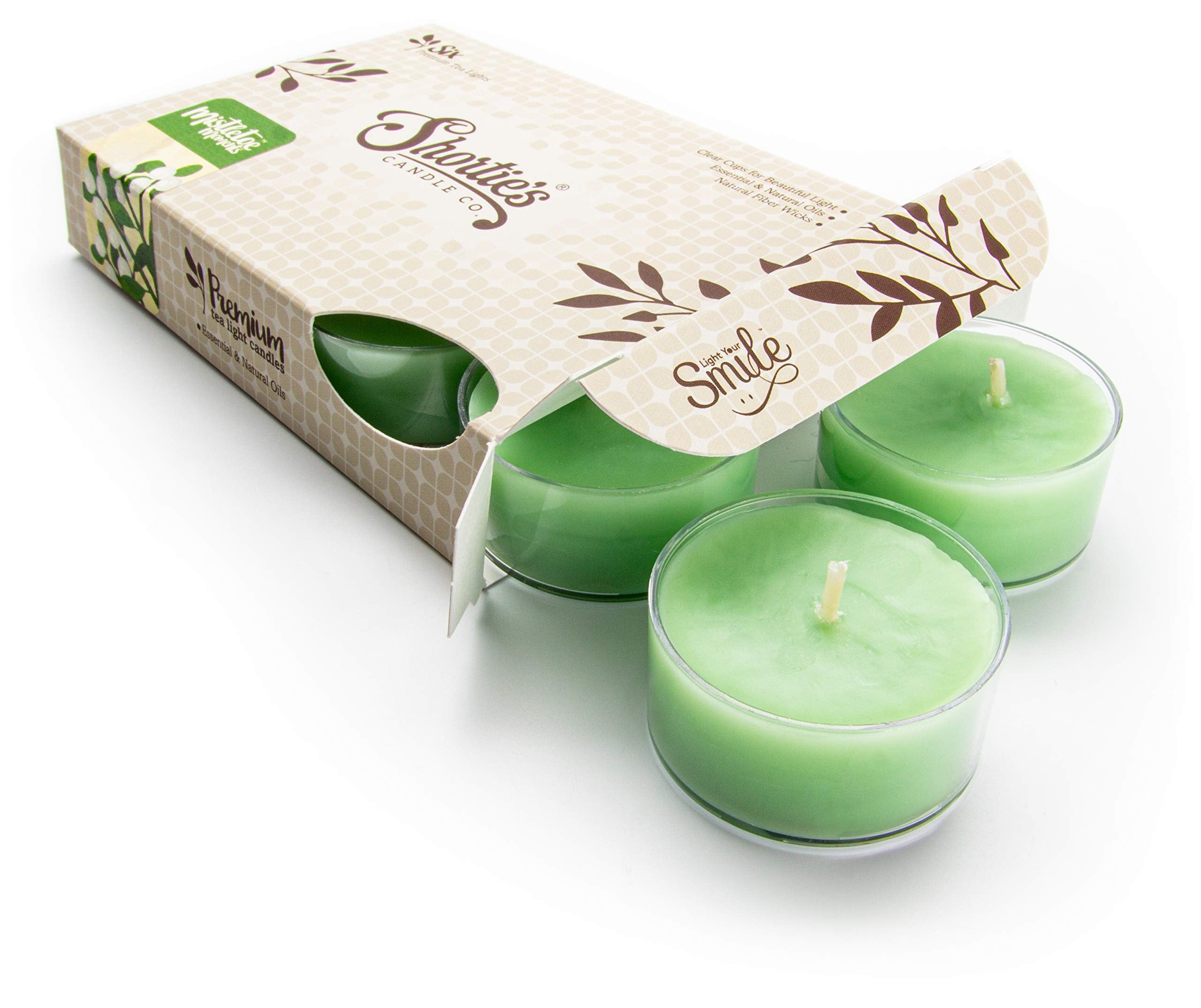 ShortieS Candle Company Mistletoe Moments Tealight Candles - 6 Green Paraffin Wax, Highly Scented With Essential Oils, Holiday Collection
