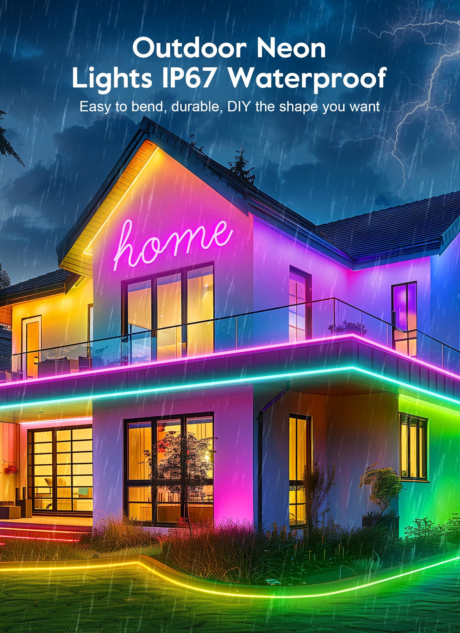 33Ft Led Neon Strip Lights, Rgb 840Led Rope Lights, Control With App/Remote, Ip68 Waterproof Flexible Outdoor Led String Lights,