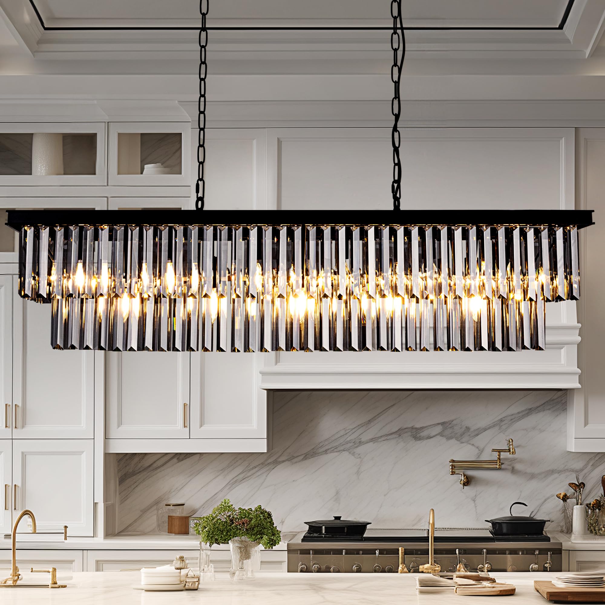Wellmet 11-Light Smoke Grey Crystal Chandelier 40 Inch, Contemporary Modern Chandeliers Adjustable For Living Room, Dining Room,