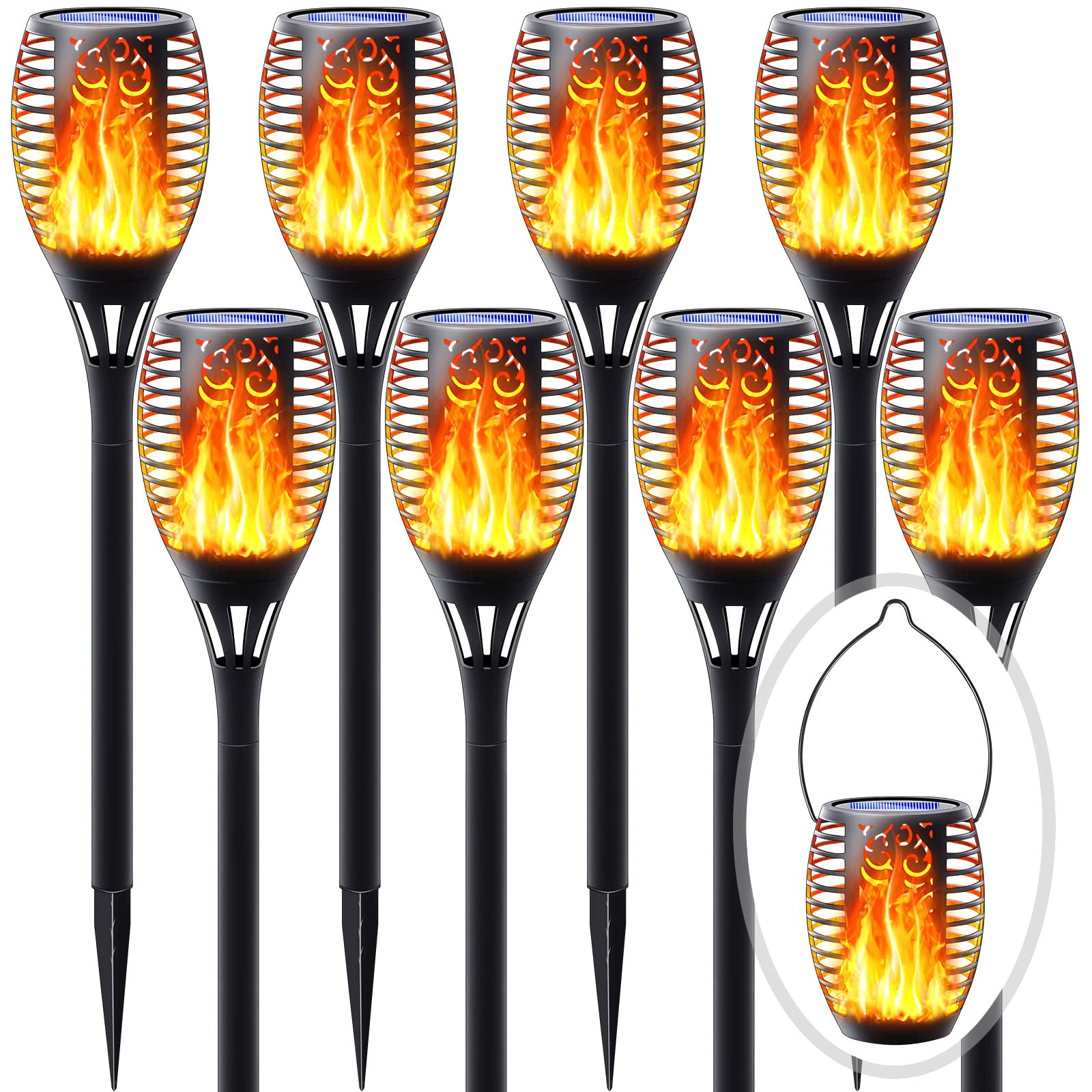 FITSAN 8Pack Solar Torch Light with Flickering Flame, Upgraded 3in1 Solar Lights Outdoor Hanging Lantern, Waterproof Landscape D