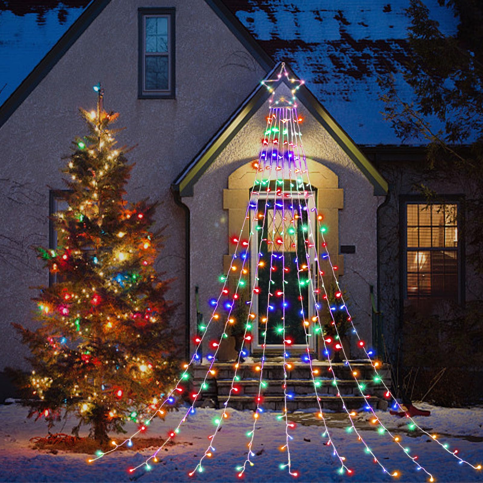 Miniao 320 Led Christmas Star String Lights, 13&quot; Topper, 8 Modes, Indoor/Outdoor, Multicolor