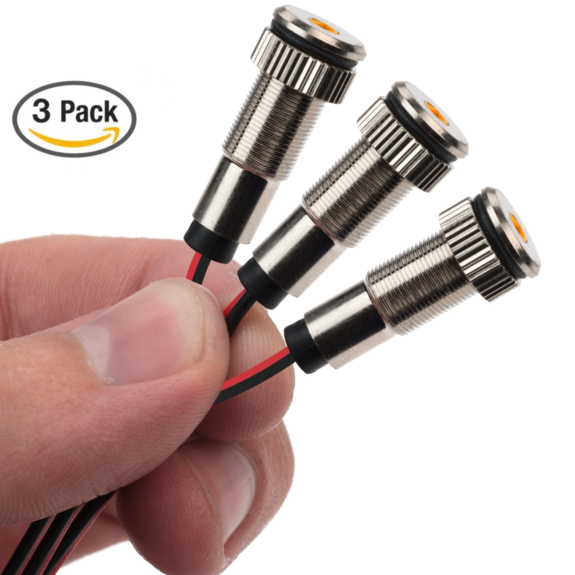 3 Pack Of Plug-N-Play Instrument Cluster Led Indicator Light Dash Bulbs. Aluminum Pilot Lights. Color Acrylic Lens. Flush Panel Mount 5/16&quot; 8Mm 12V For Speedometer Odometer (Silver Bezel, Amber Led)