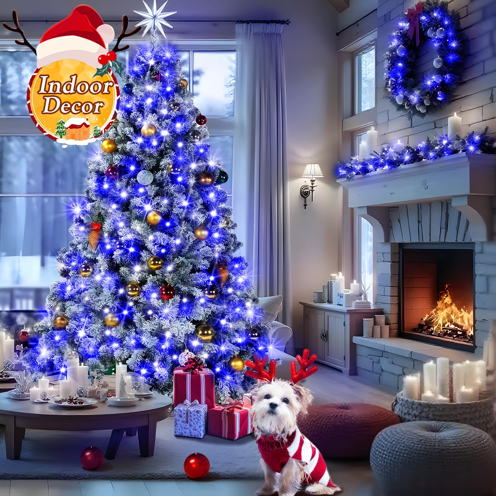 Knonew 500 Led Outdoor Christmas Lights, 197Ft Waterproof String Lights, Blue, 8 Modes, Model 68Kn-168Lig-Niu