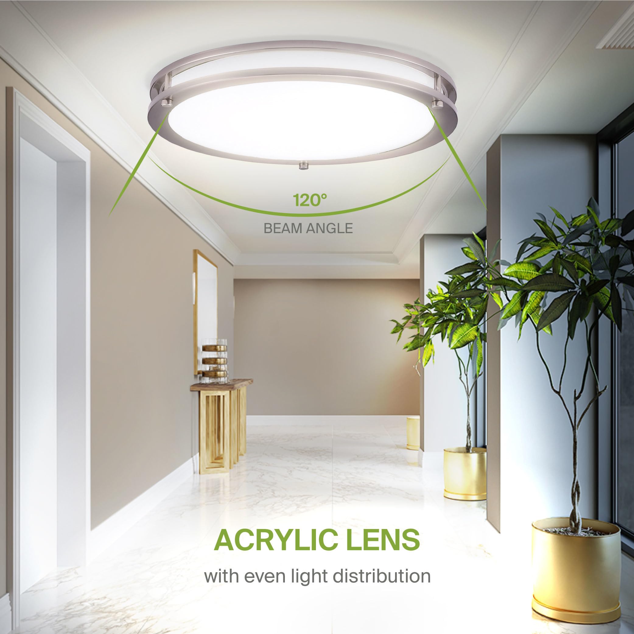 Asd Led 18 Inch Round Flush Mount Light Fixture | 28W 2250Lm 3000K-5000K 120V | 3Cct  Dimmable  Energy Star  Etl Listed | Close To Ceiling Double Ring Lamp  Low Profile Lighting | Nickel  4 Pack