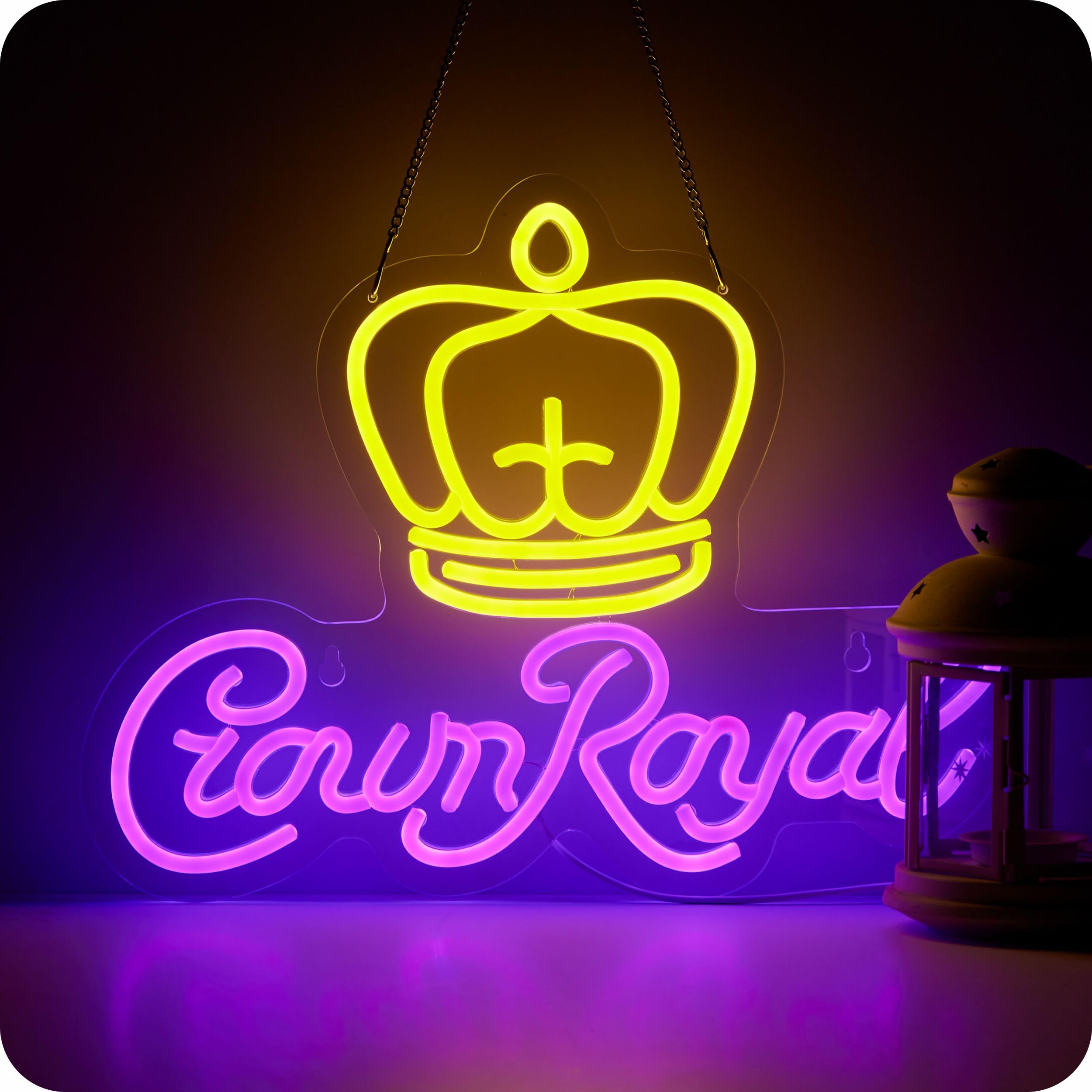 MkoGad Crown Neon Sign Wall Decor LED Light, 16.5inx12.6in, Acrylic, Yellow & Purple for Bar, Pub, Party, Club