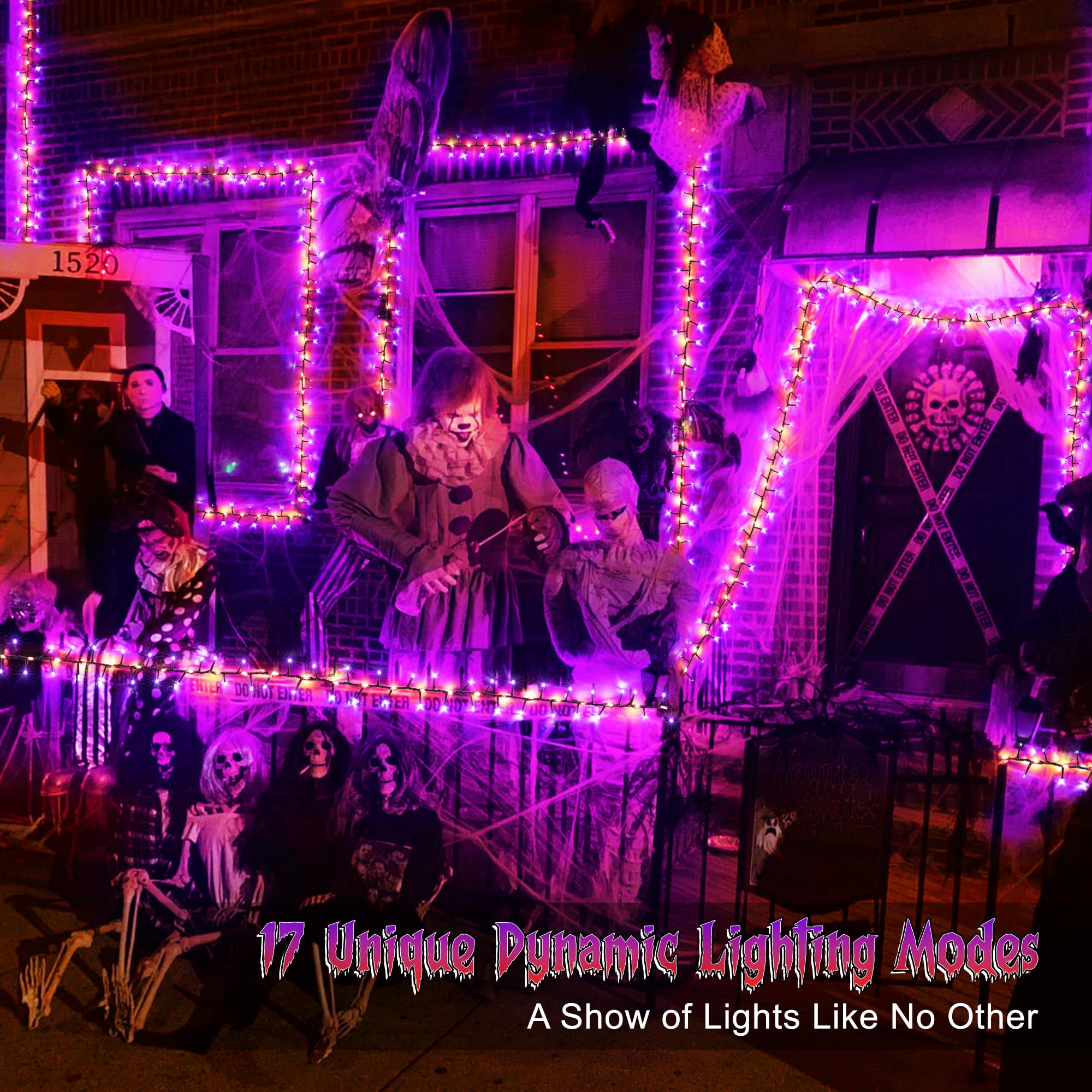 Brizled Halloween Lights, 372 LED Cluster, 17 Modes, 19.6FT, Waterproof, Orange & Purple, Model FTC-372MC-18