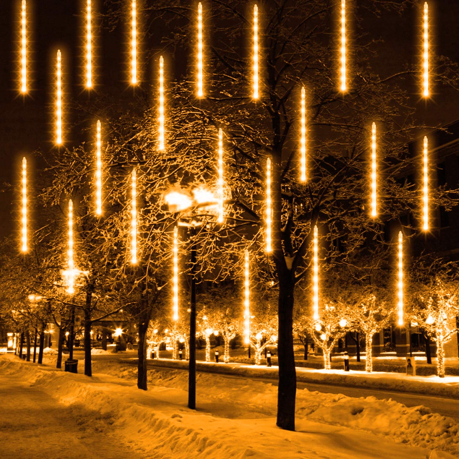 FUNPENY Meteor Shower Rain Lights, 288 LED Icicle Lights, 30cm, Warm White