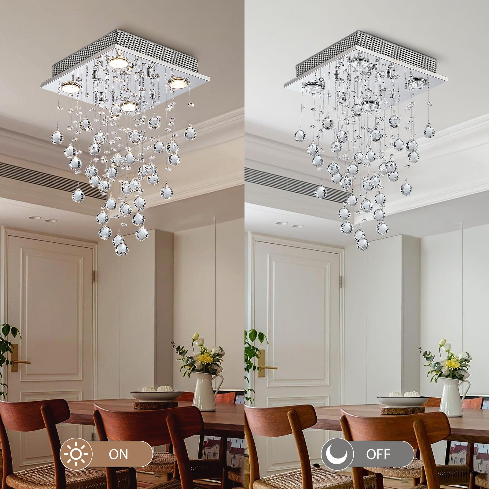 Bestier Chrome Crystal Raindrop Chandelier LED Ceiling Light Fixture, 12" Wide x 20" High, for Dining Room, Bathroom, Bedroom, Model AK-AJ-18034