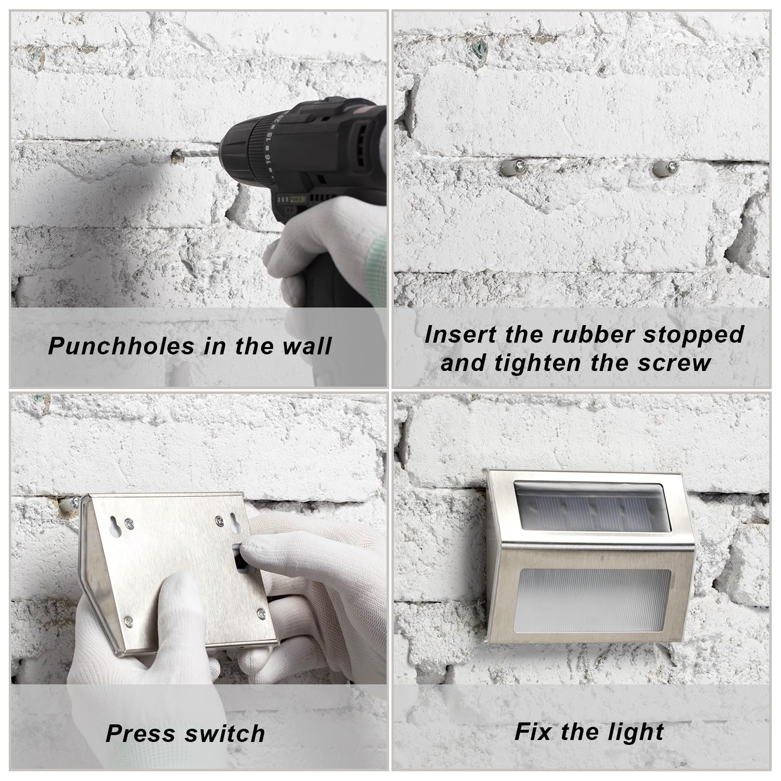 Treela 24 Packs Outdoor Fence Lights Solar Powered Deck Lights Waterproof Backyard Lighting Stainless Steel Lamp Stairs Fence Light Security Wall Lamps For Step Walkway Patio Garden Pathway (White)