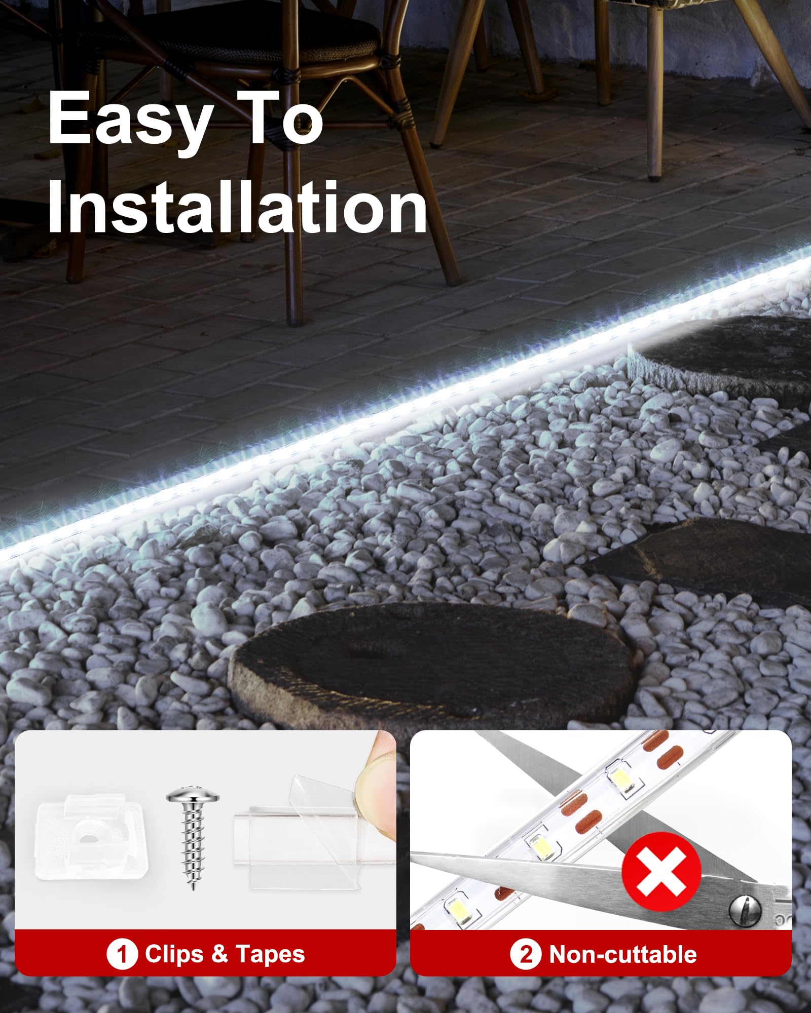 LUHLEE Solar LED Strip Lights, Waterproof Outdoor Rope Lights, 16.4 ft, White, 8 Lighting Modes, Model MDC0603