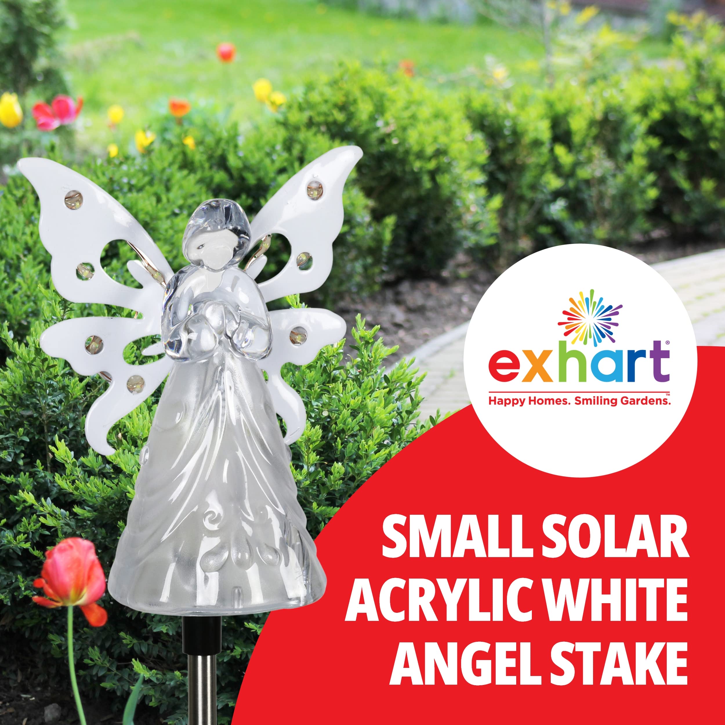 Exhart Garden Solar Lights, Decorative Angel Stake, 12 LEDs, Small, White, Model 20714