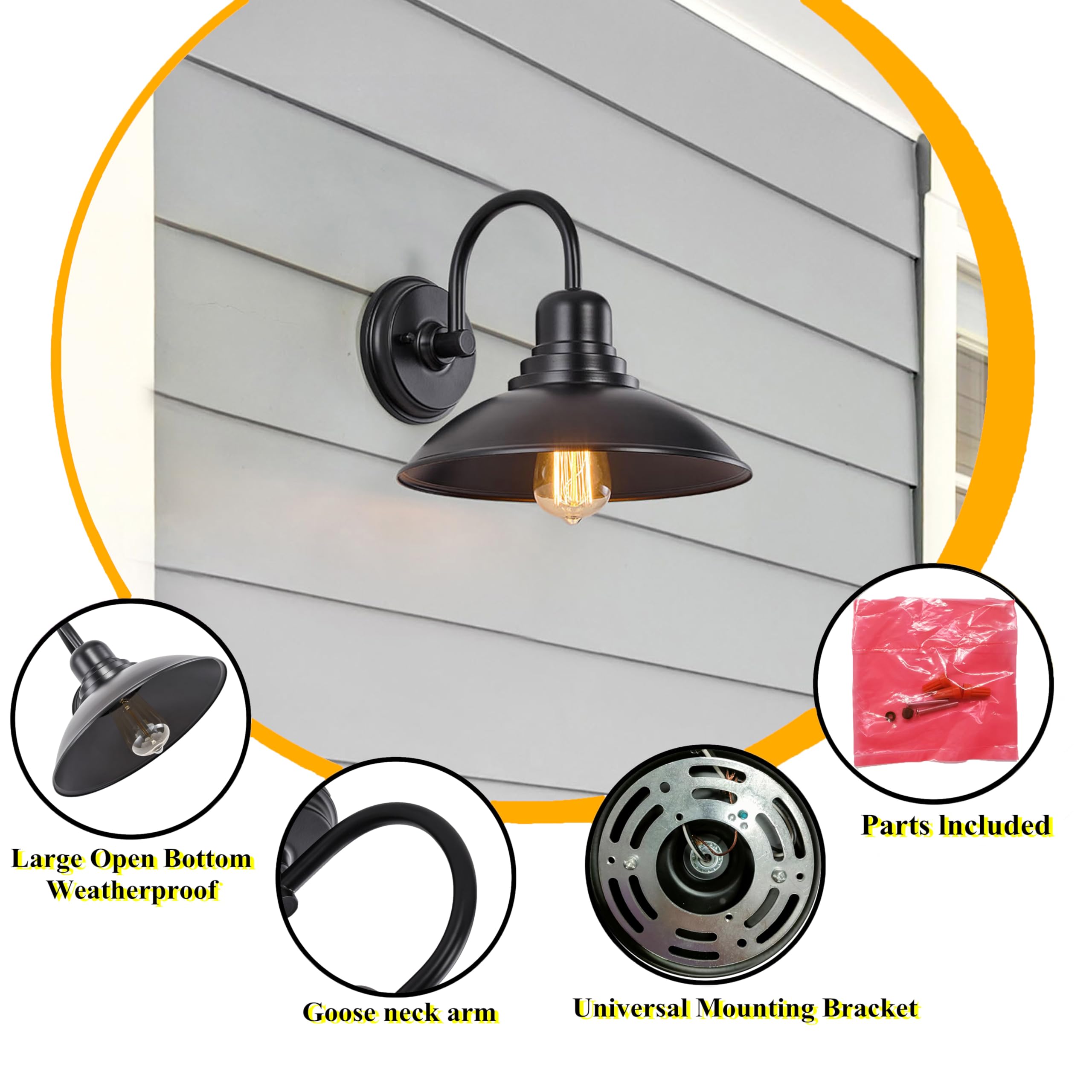 Flalinko Black Gooseneck Barn Light Indoor  Farmhouse Vanity Lighting Fixtures With E26 Based Socket  Round Exterior Wall Sconce For House Bedroom Garage Bathroom