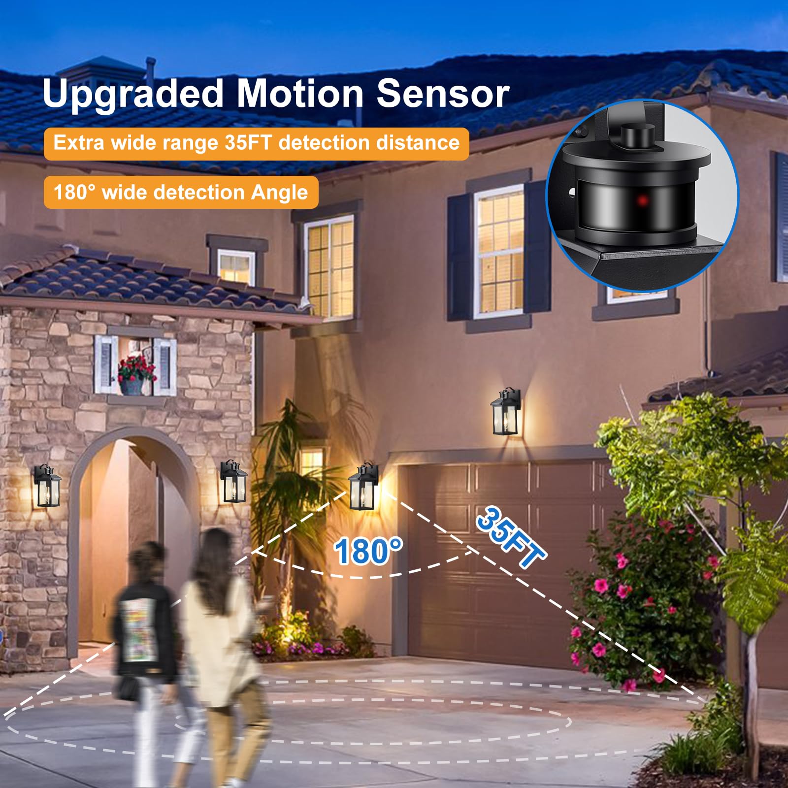 Hebangya 2 Pack Motion Sensor Porch Light,Dusk To Dawn Outdoor Lighting,Waterproof Exterior Light Fixture,Black Outside Wall Mou