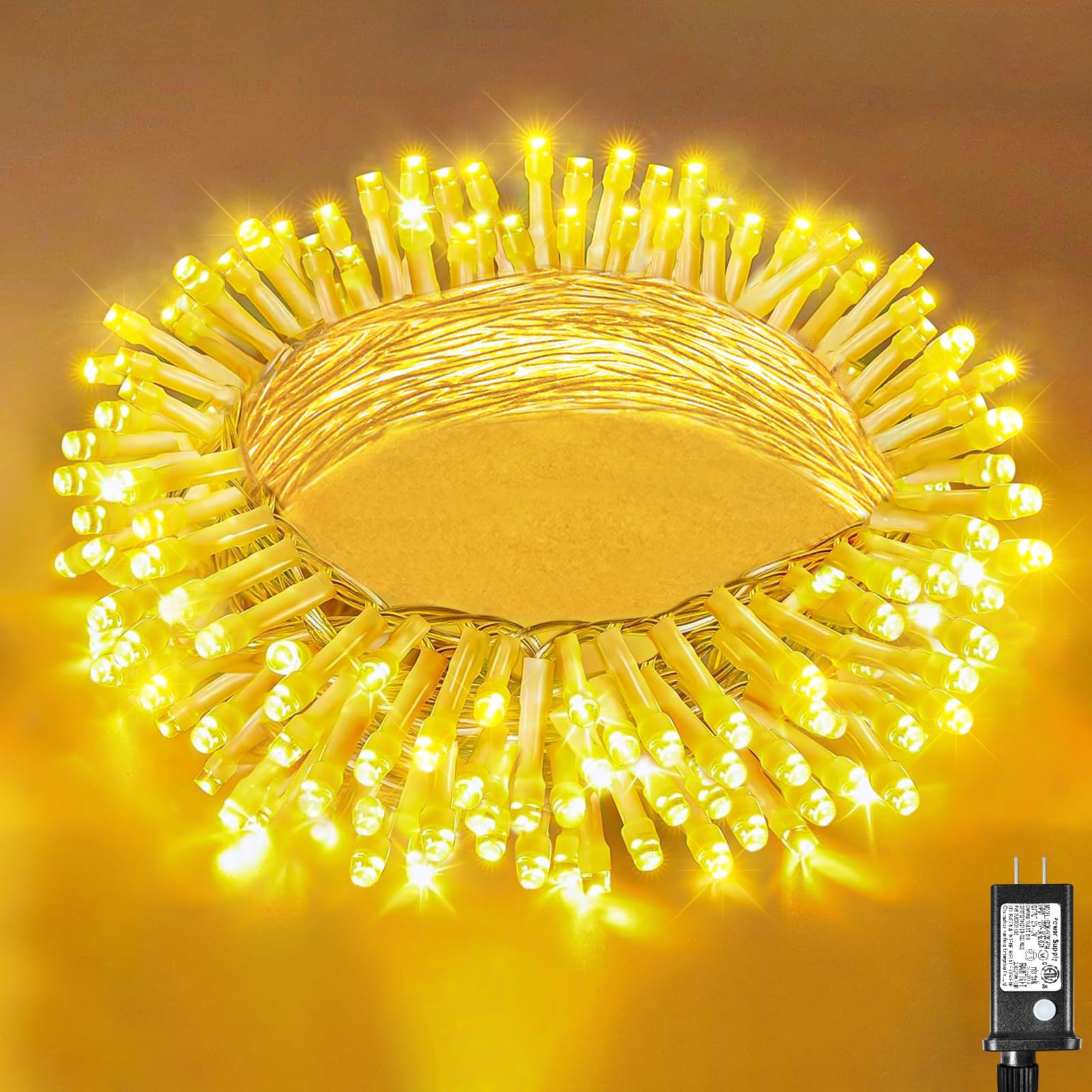 Vivideal 33ft 100 LED Christmas Lights Outdoor Waterproof, Warm White Christmas String Lights Indoor Clear Wire 8 Modes, Plug in