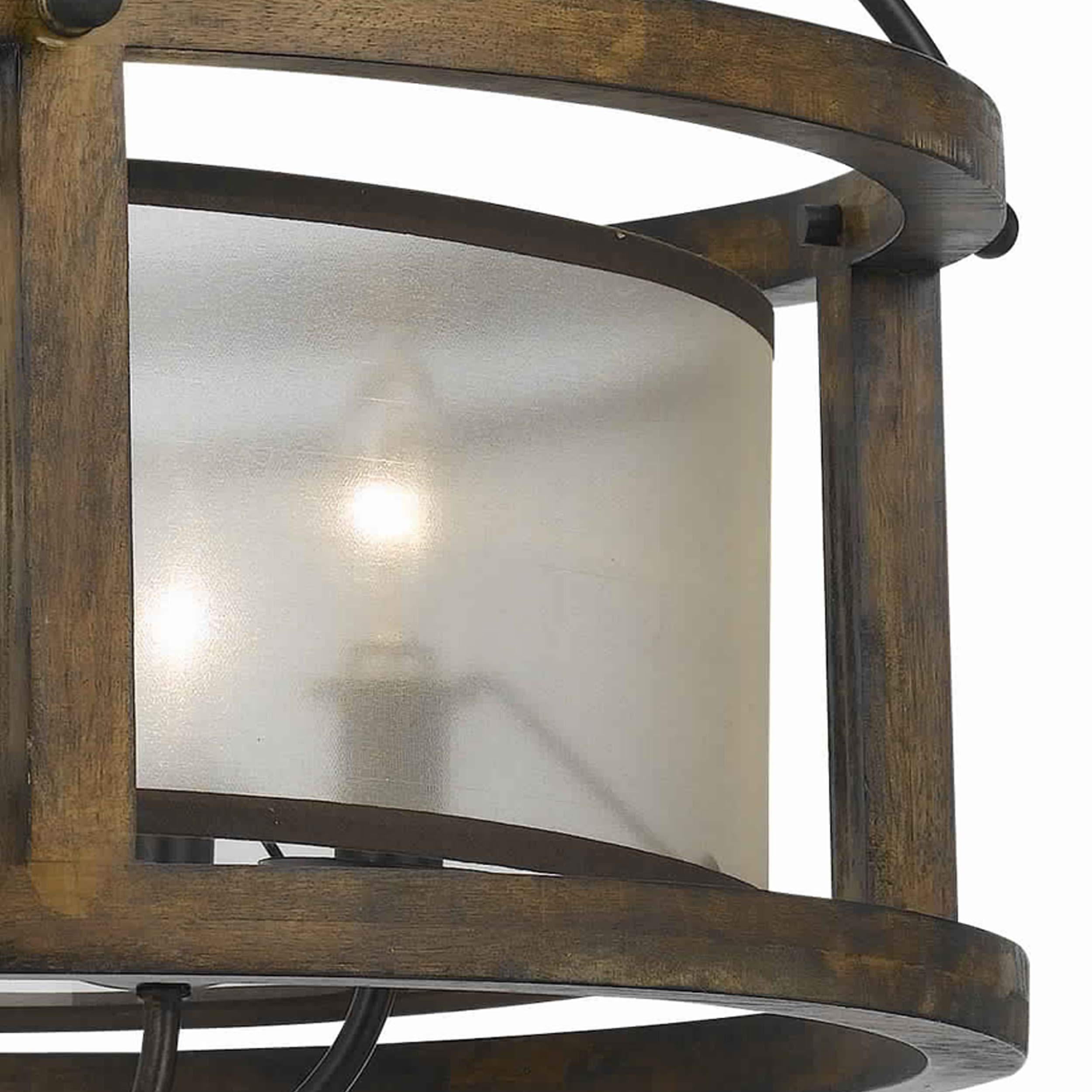 5 Bulb Round Chandelier With Wooden Frame And Organza Striped Shade