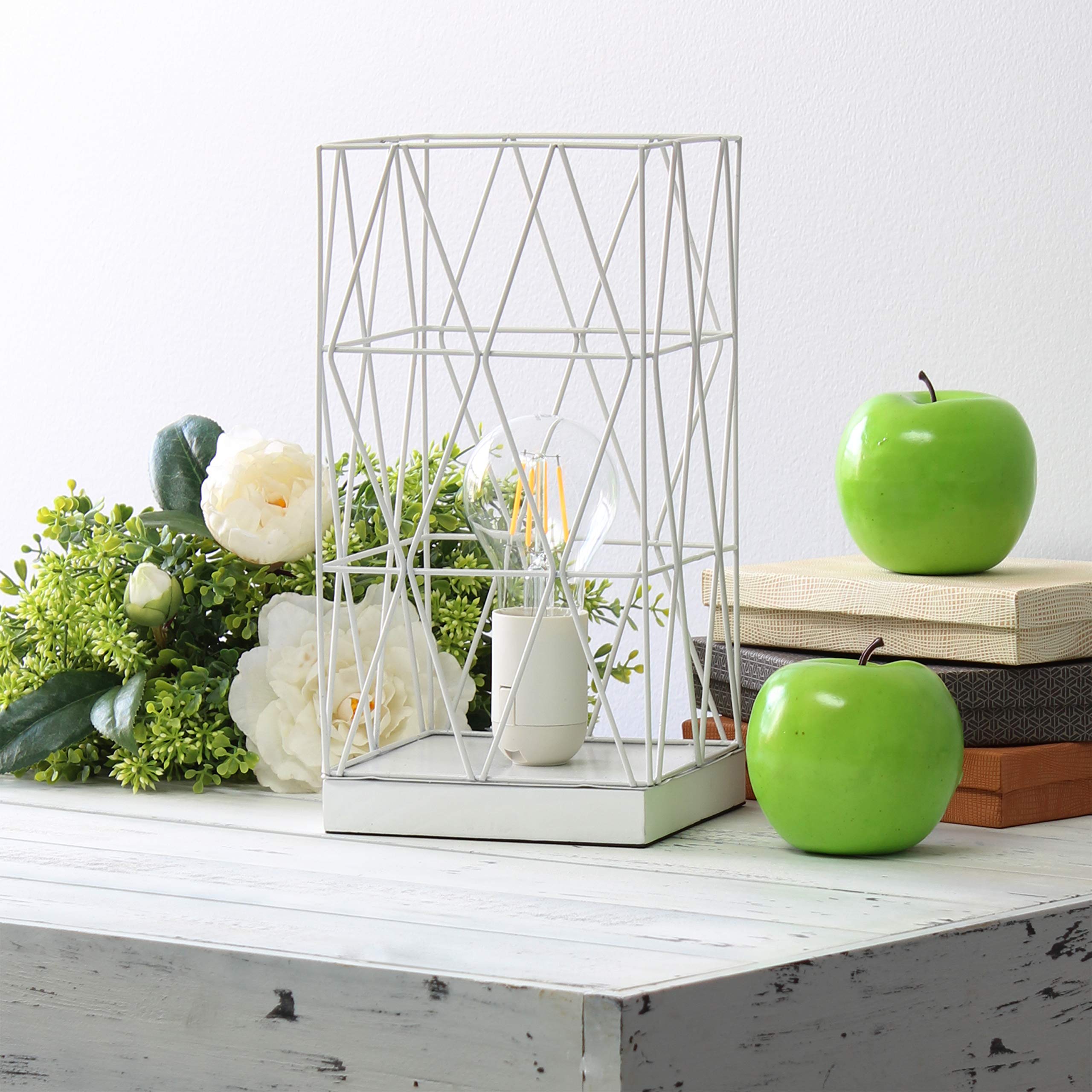 Simple Designs Lt1073-Wht Geometric Square Metal Table Lamp, White