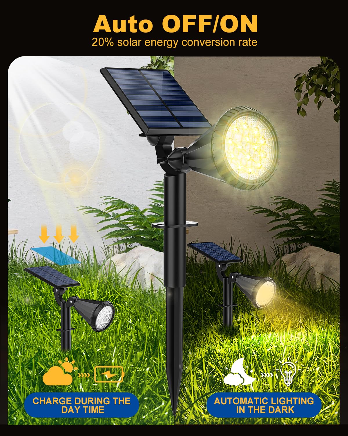Fratink Solar Spot Lights Outdoor, 2 Pack Outdoor Solar Lights For Yard, Ip65 Waterproof Solar Spotlights With 4 Modes, 2-In-1 Auto On/Off Solar Landscape Lights For Flood, Wall, Pathway (Warm White)