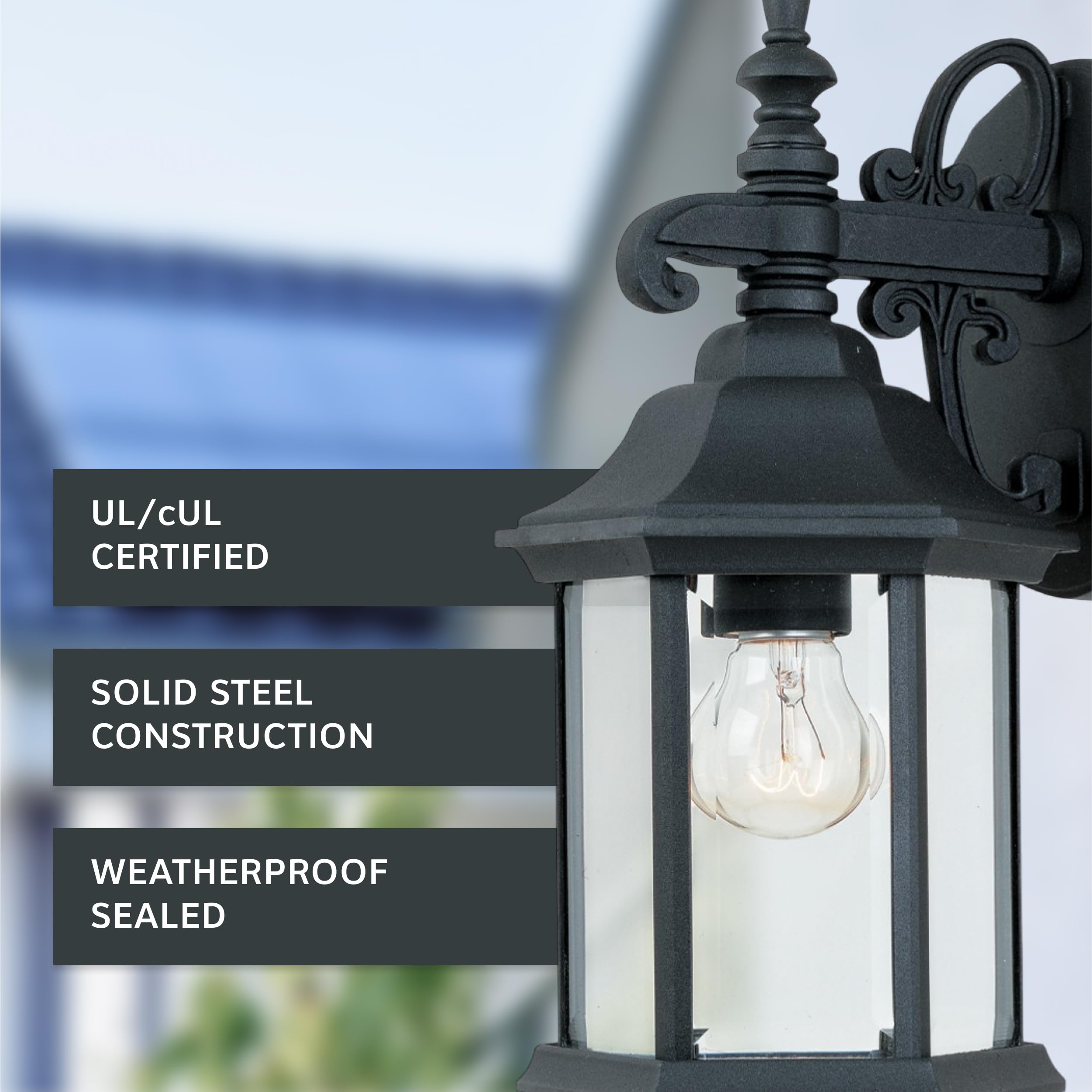 DESIGNERS FOUNTAIN Devonshire Outdoor Light Fixture, 14 Inch Wall Mount Lantern Sconce, Black, Model 2961-BK, Aluminum Material