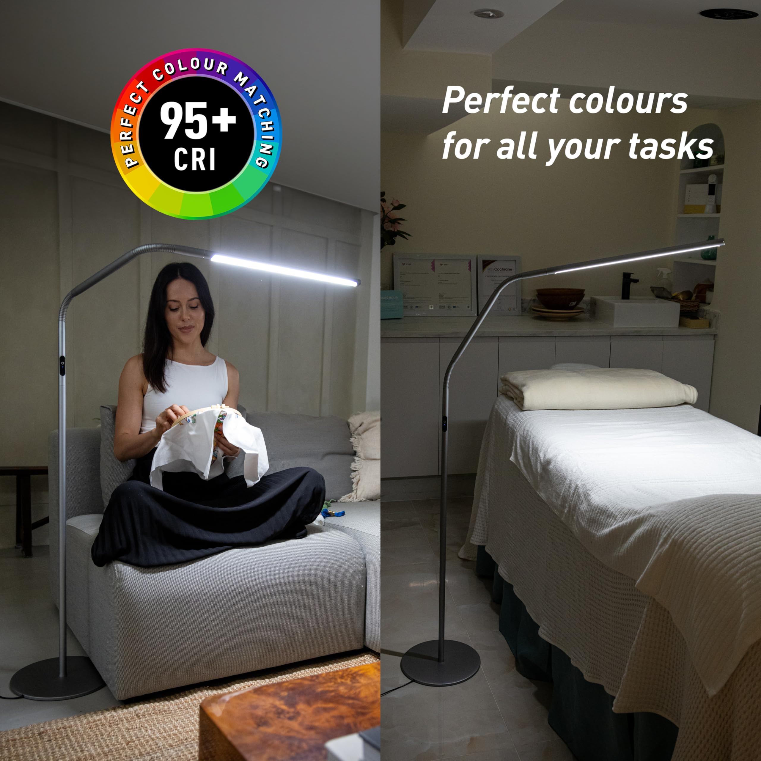 Daylight Slimline 4 Led Floor Lamp - 6,000K, 3,200 Lux, 4 Brightness Levels, Usb-C Port For Fast Charging - Sleek Design, Anti-G