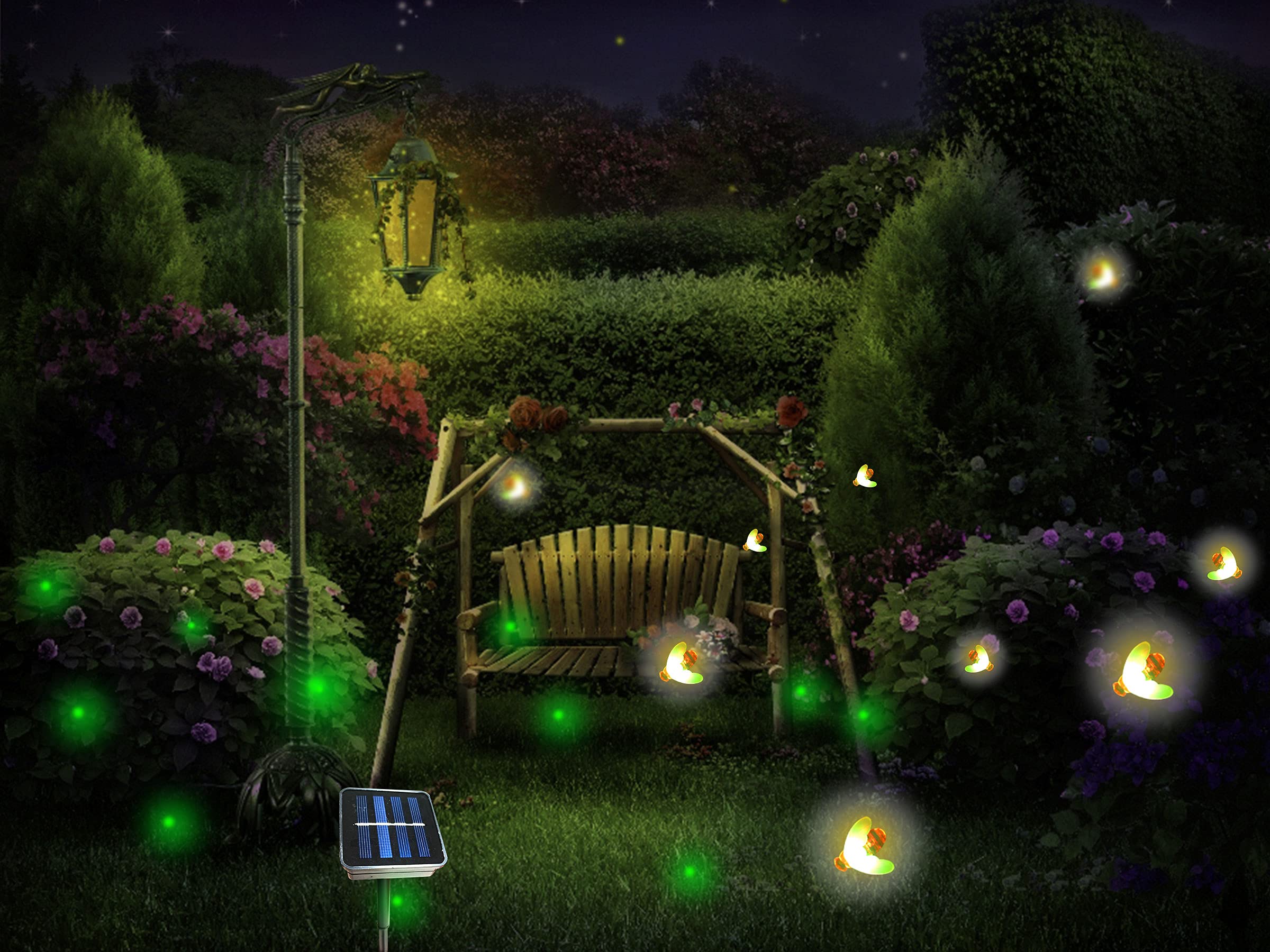 Wskvlcg Solar Powered Firefly String Lights - 9 Flickering Bees, Outdoor Use, Yellow, Plastic, Model a93607bf-0cf4-4763-81d5-