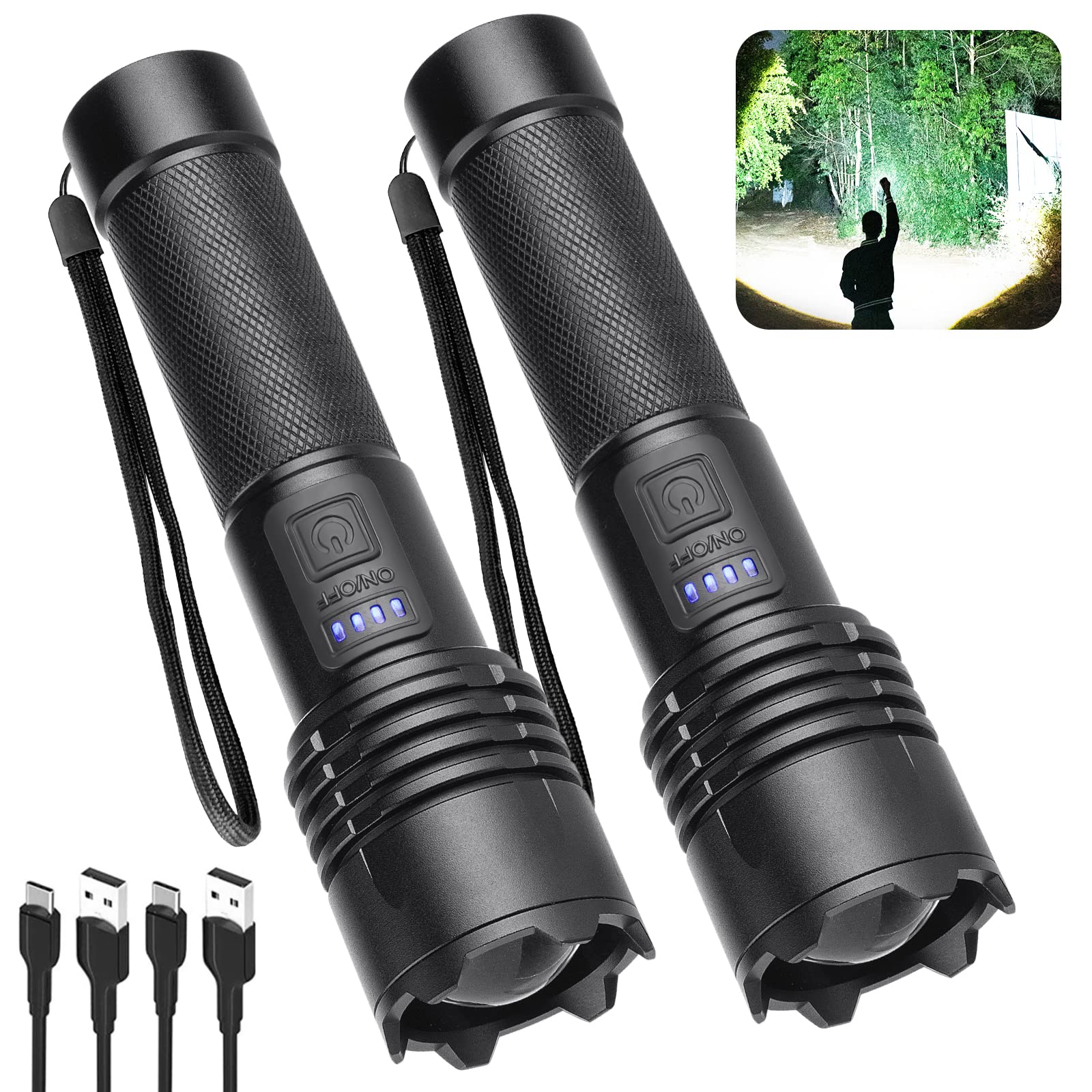 Alicegirl Rechargeable 990000 High Lumens LED Flashlights 2 Pack, Super Bright Flashlight with 3 Modes, IPX6 Waterproof, Powerfu