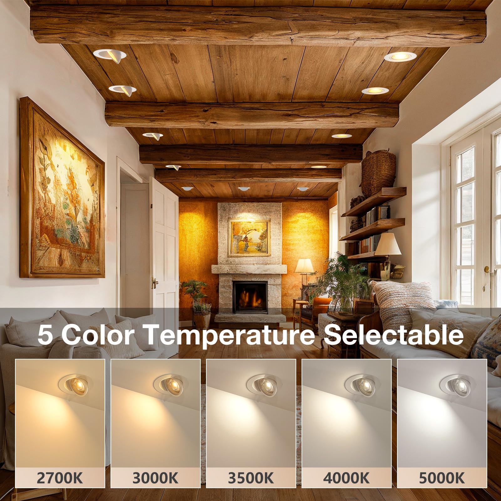 Amico 4 Pack 4 Inch 5Cct Gimbal Led Recessed Lighting  360&90 Adjustable Eyeball Directional Downlight  Dimmable  2700K/3000K/3500K/4000K/5000K Selectable  Cri90+ 9W 700Lm  Etl&Fcc