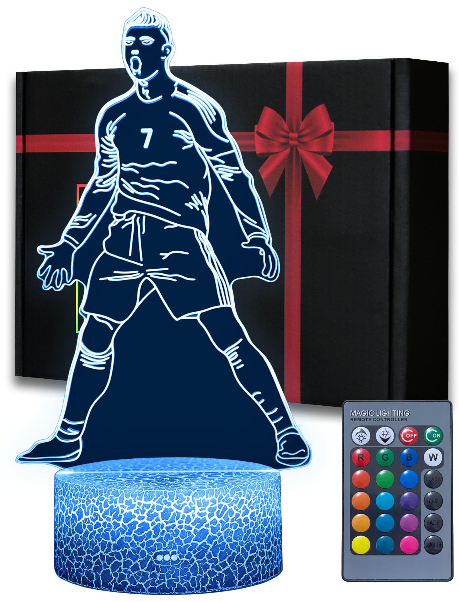 Arerg Soccer Night Light For Boys, 16 Colors Changing Dimmable With Remote, Siuuuu Celebration No.7 Portuguese Soccer Player Decor, Creative Soccer Gifts For Kids Teens Men Birthday Christmas
