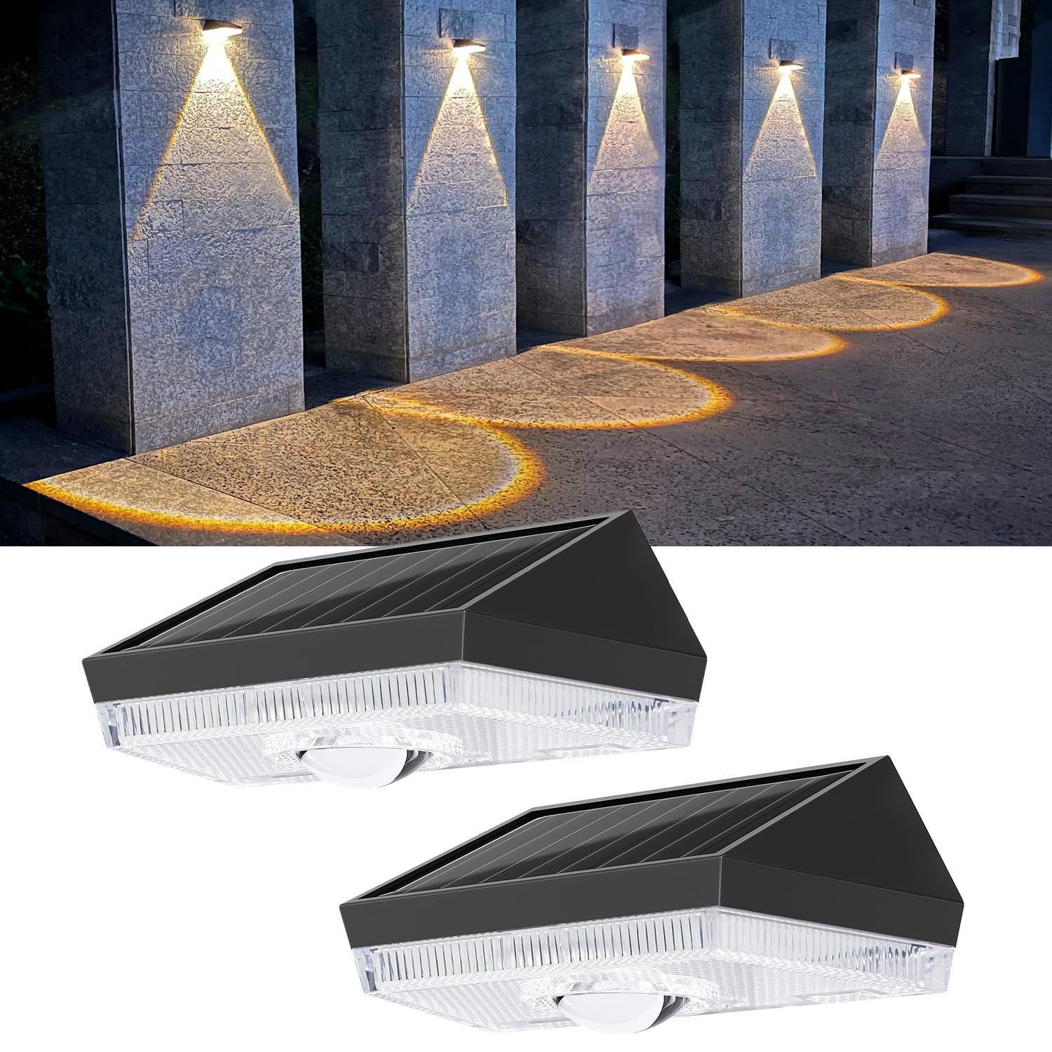 Ellasay Fence Solar Lights For Backyard: 2 Pack Fence Lights With 10 Lighting Modes & Rgb- Ip65 Waterproof - Led Lens Wall Light For Garden Deck Patio Balcony