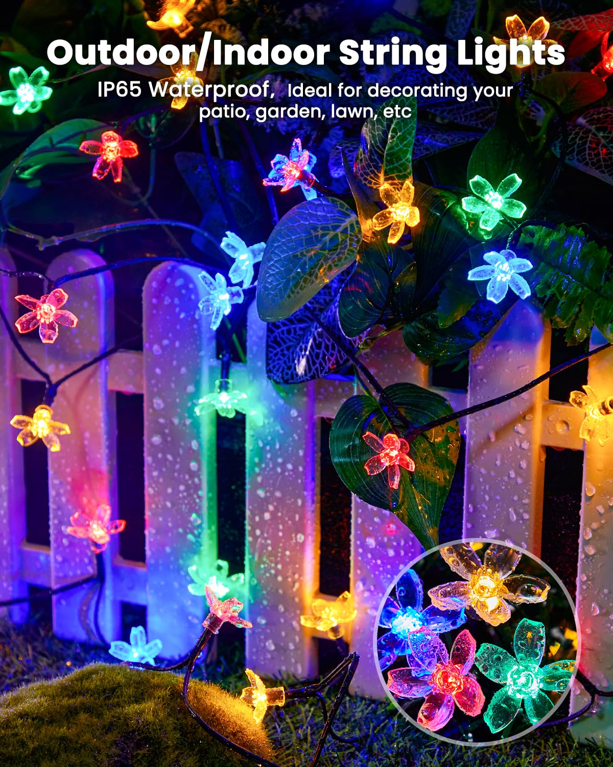 Brightown 2 Pack 52FT 120 LED Multicolor Solar String Lights - Waterproof Fairy Lights for Outdoor Garden, Patio, Wedding Decor